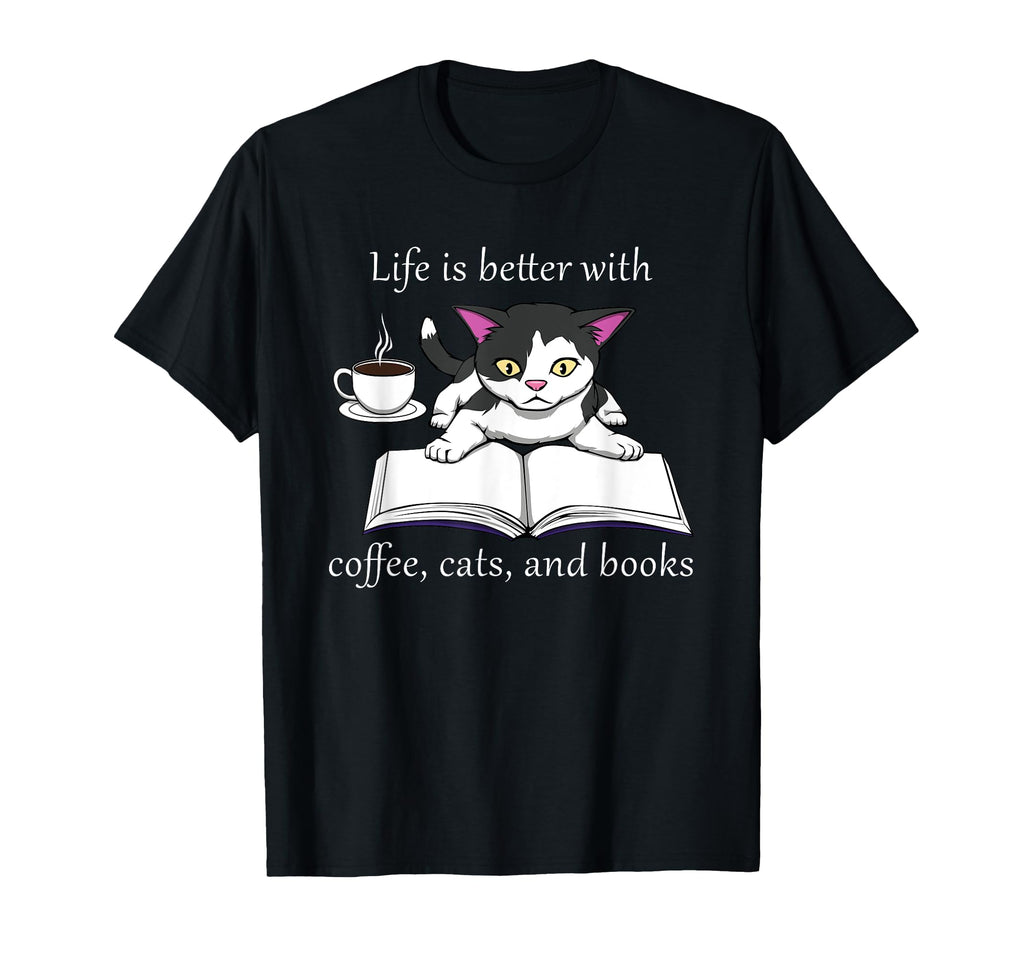 Cat Reading Book Cozy Coffee T-Shirt - Casual Everyday Wear for Adults - T-Shirt, Sweatshirt, Hoodie
