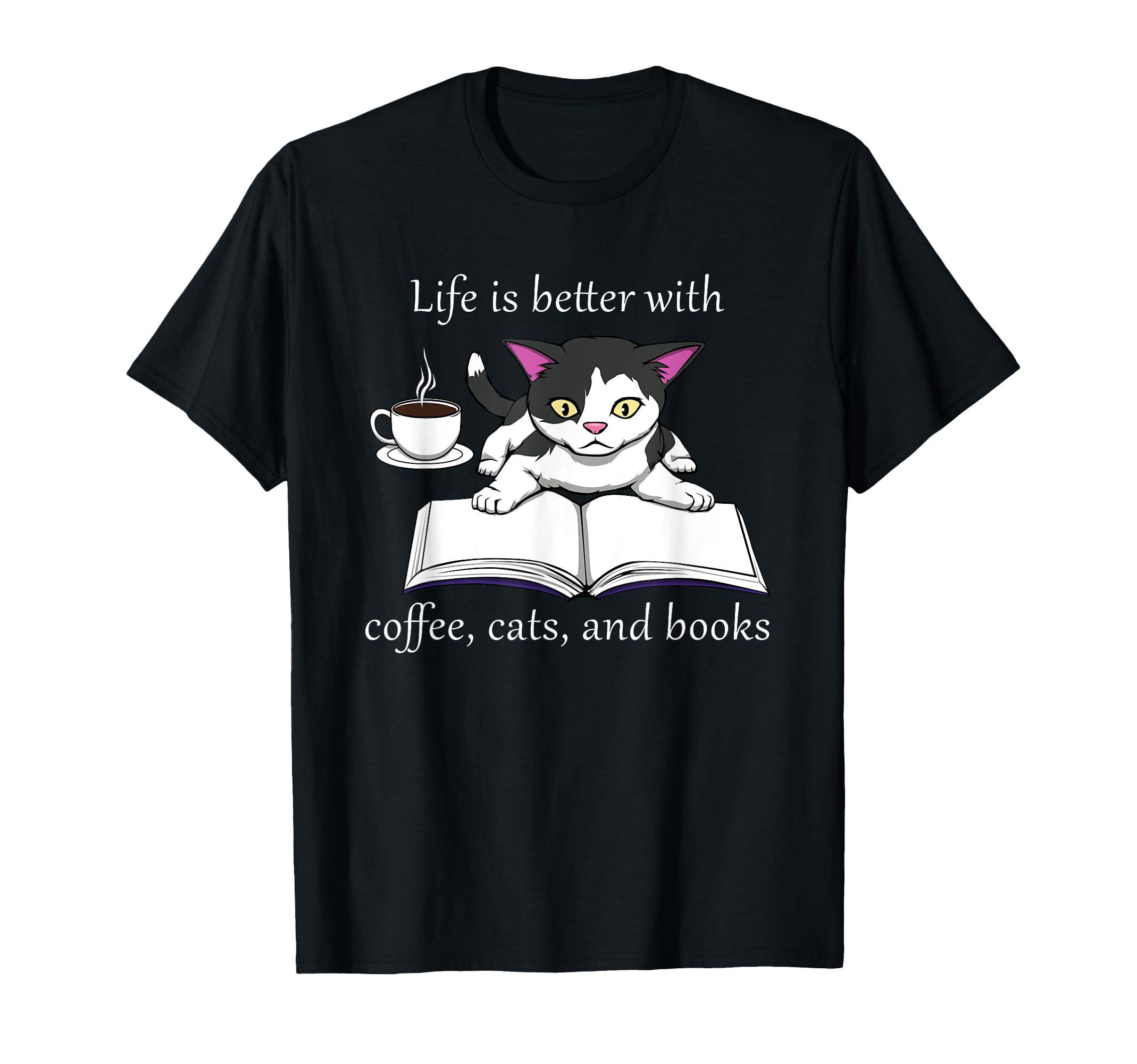 Cat Reading Book Cozy Coffee T-Shirt - Casual Everyday Wear for Adults - T-Shirt, Sweatshirt, Hoodie