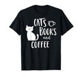 Cats Books And Coffee T-Shirt - Minimalist Print Men Women - T-Shirt, Sweatshirt, Hoodie