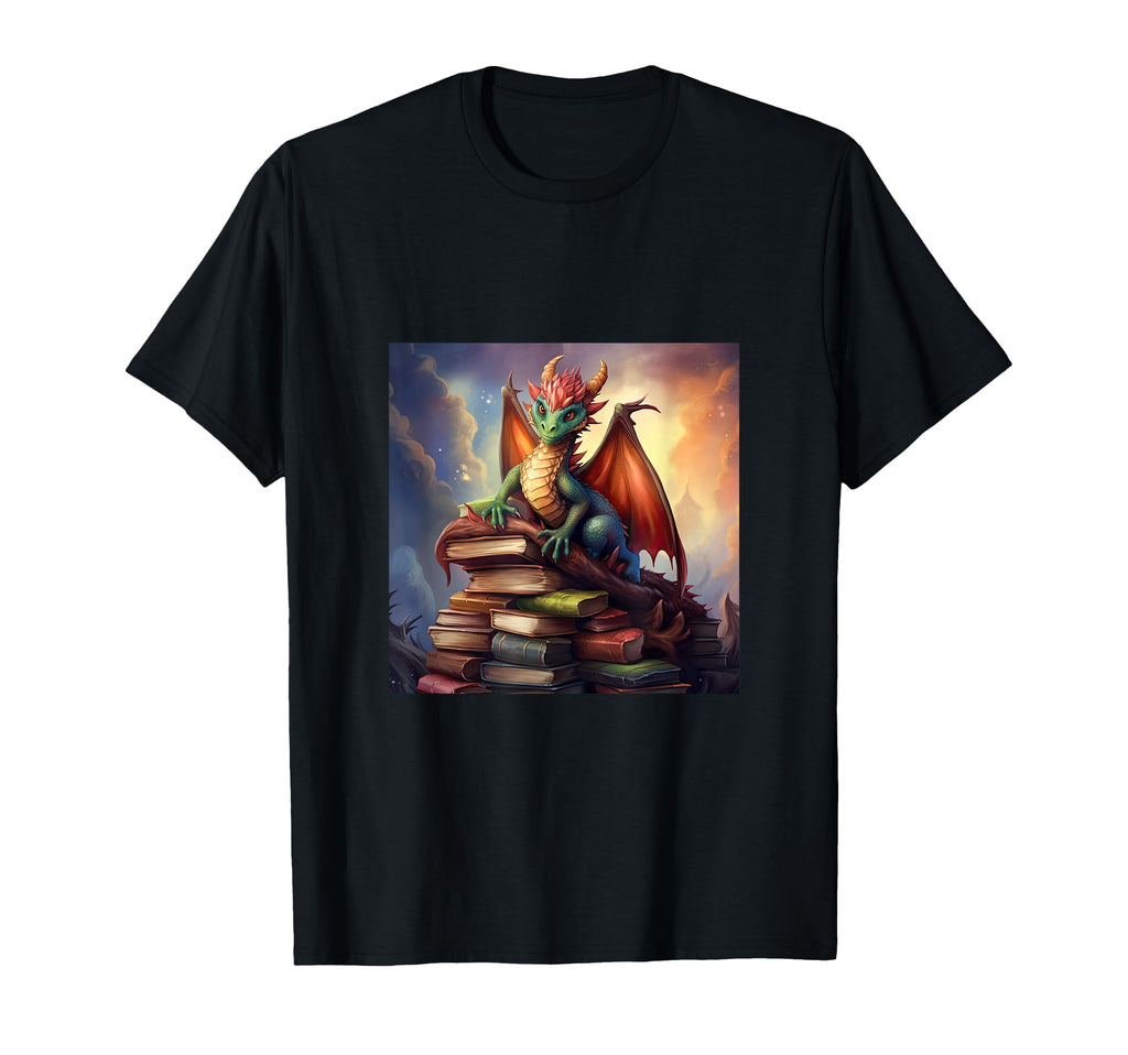 Book Nerd Dragon Reading Library T-Shirt - Graphic Print Unisex - T-Shirt, Sweatshirt, Hoodie