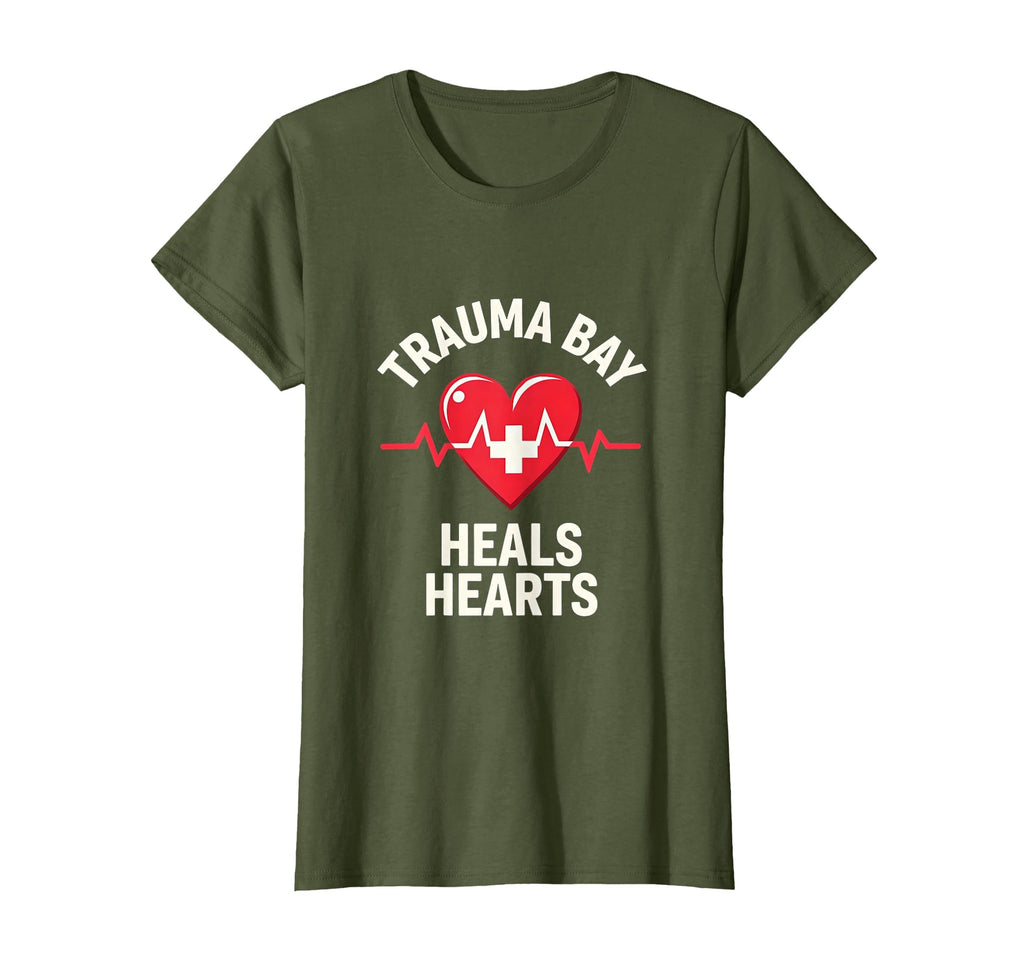 Trauma Bay Heals Hearts Medical Hero T-Shirt - Novelty Apparel for Adults - T-Shirt, Sweatshirt, Hoodie