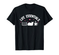 Life Essentials Book Cat Coffee Reading T-Shirt - Unique Graphic Unisex - T-Shirt, Sweatshirt, Hoodie