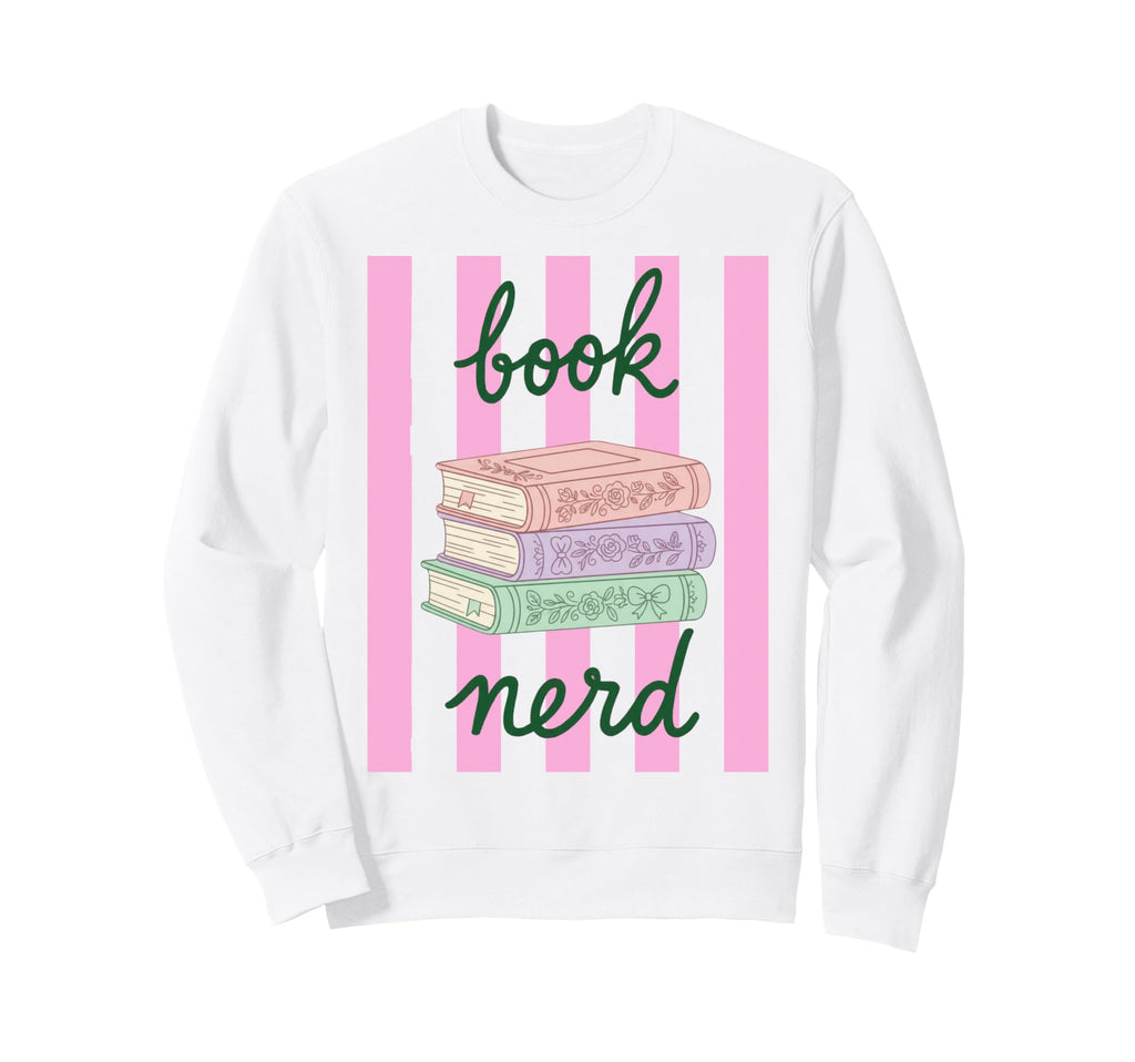 Book Nerd Striped Coquette Bow Sweatshirt - Fun Novelty Design Men Women - T-Shirt, Sweatshirt, Hoodie