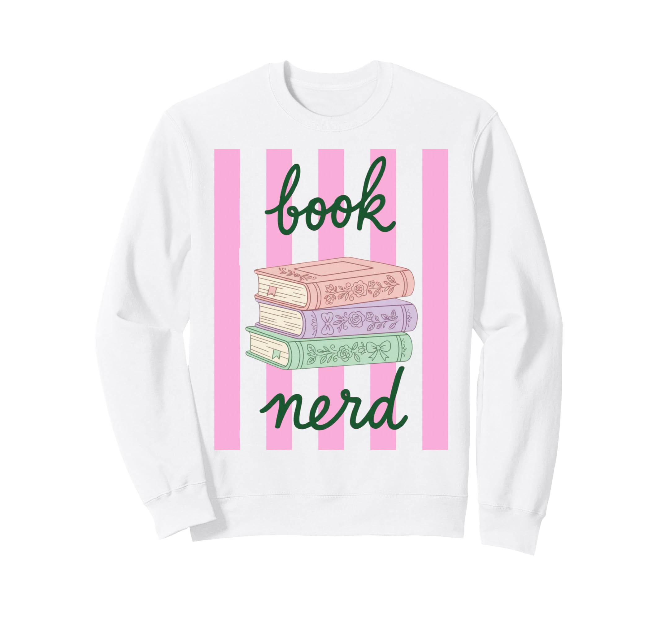 Book Nerd Striped Coquette Bow Sweatshirt - Fun Novelty Design Men Women - T-Shirt, Sweatshirt, Hoodie