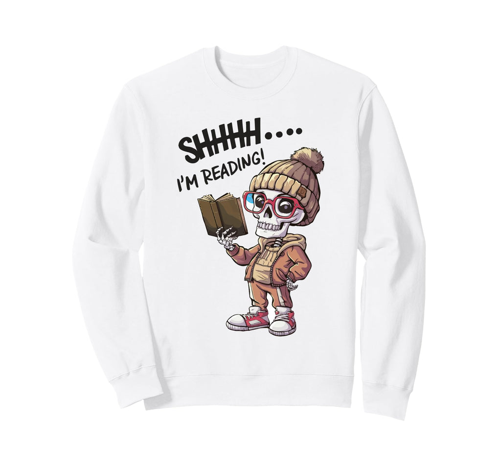 Bookworm Skeleton Reading Book Bookish Sweatshirt - Unique Graphic Unisex - T-Shirt, Sweatshirt, Hoodie