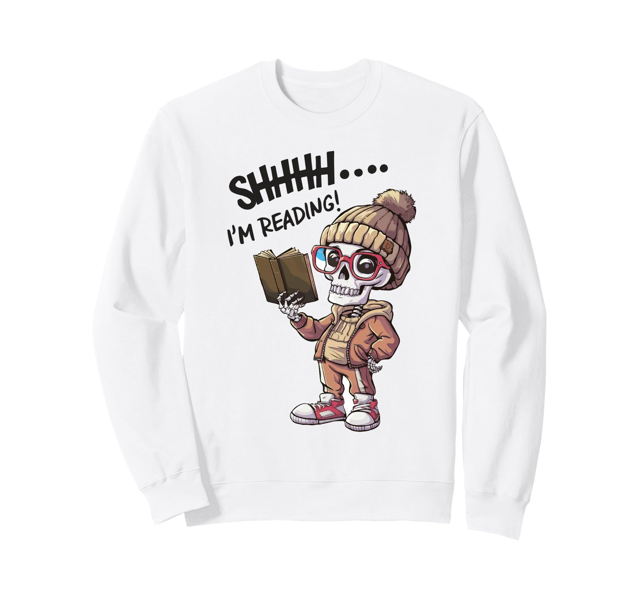 Bookworm Skeleton Reading Book Bookish Sweatshirt - Unique Graphic Unisex - T-Shirt, Sweatshirt, Hoodie