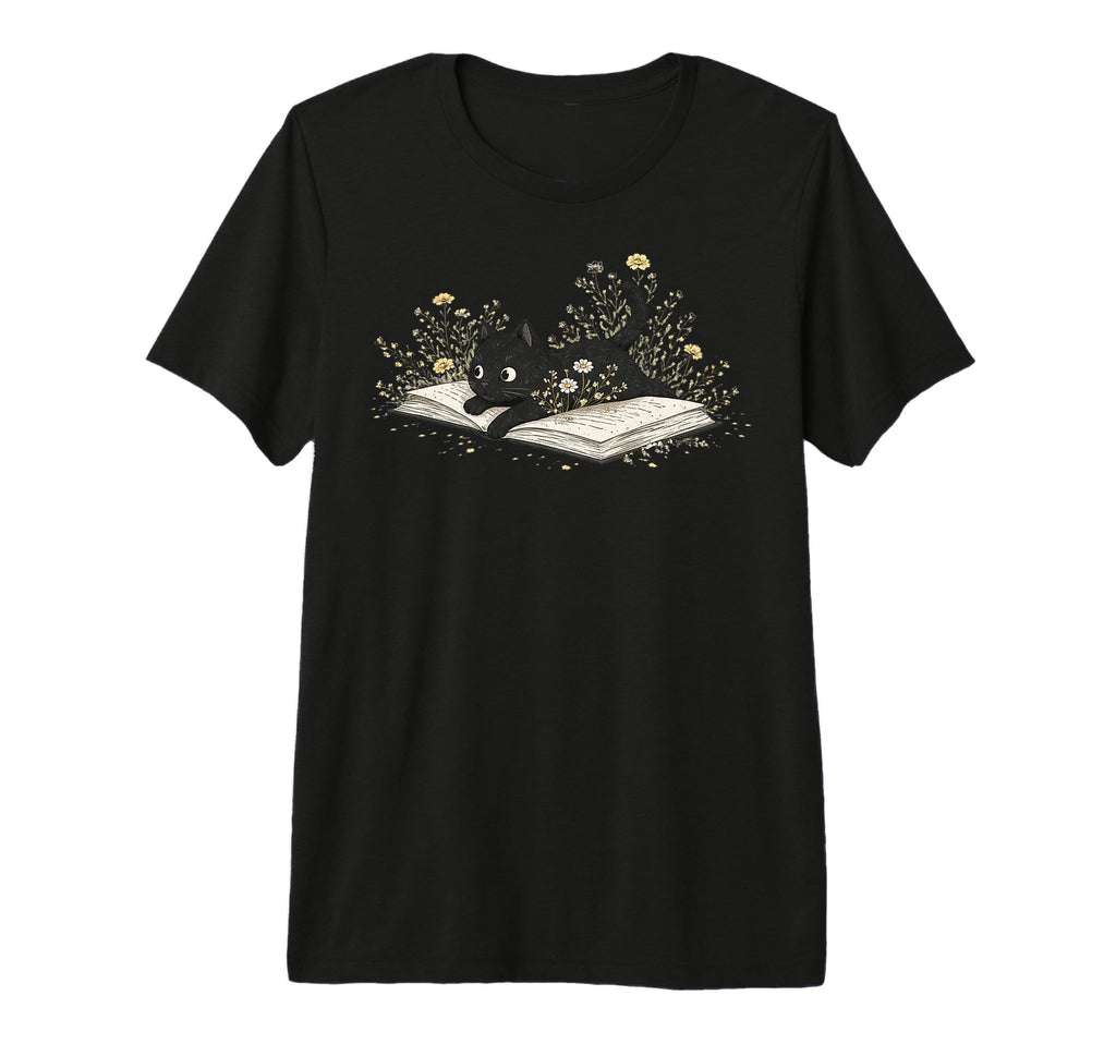 Black Cat Reading Book Lover T-Shirt - Fun Novelty Design for Adults - T-Shirt, Sweatshirt, Hoodie