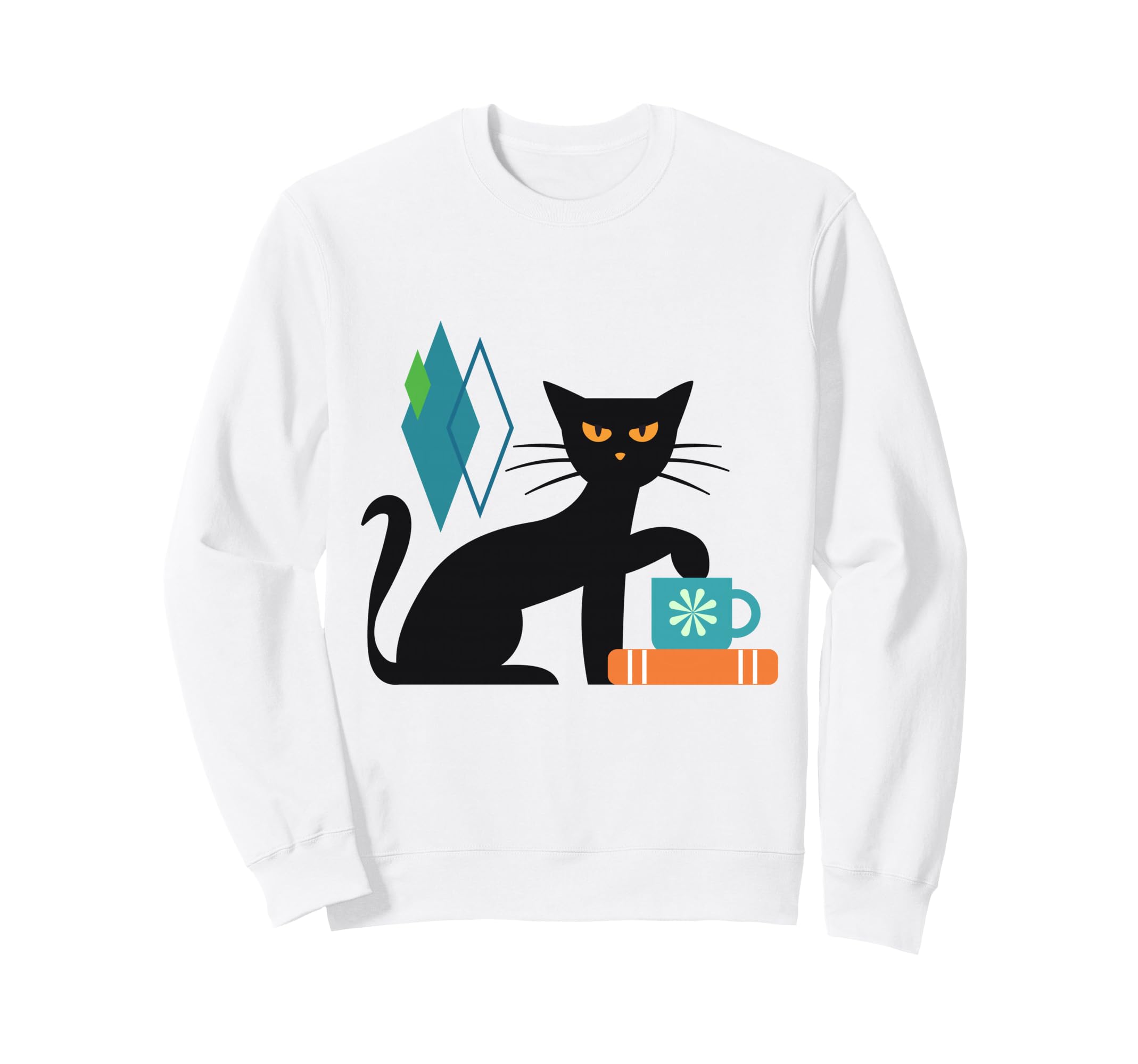 Cat Midcentury Book And Coffee Sweatshirt - Minimalist Print for Adults - T-Shirt, Sweatshirt, Hoodie