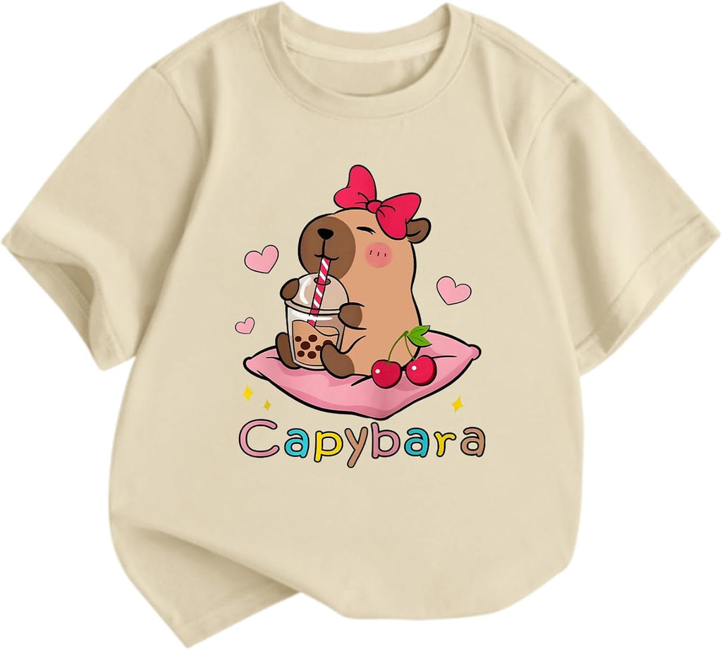 Girls Capybara Shirt Kids Cute Graphic Tees Kawaii Animal Print Shirts Funny Capybaras Cartoon Theme Summer Outfits - T-Shirt, Sweatshirt, Hoodie
