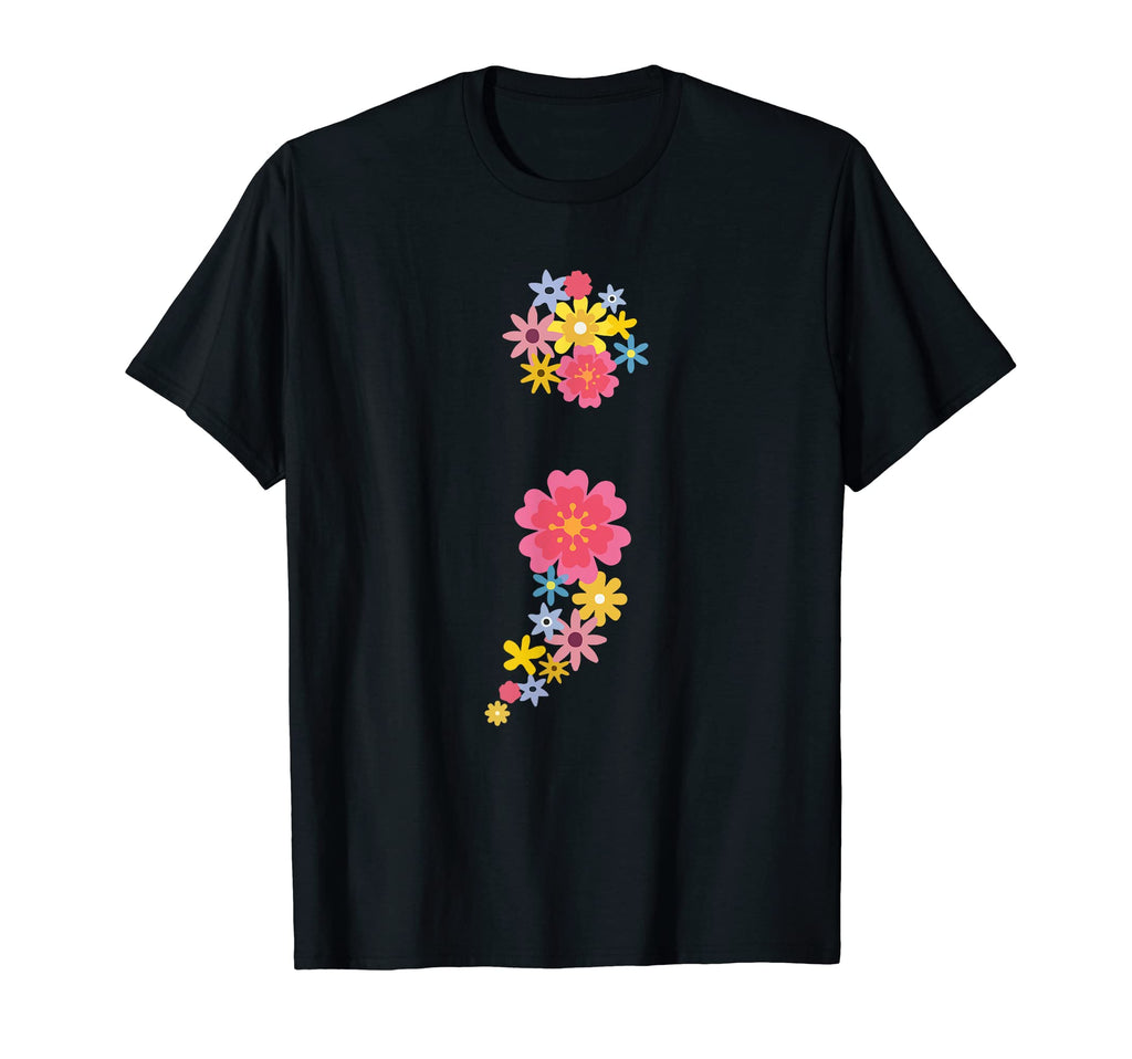 Semicolon Flower Mental Health T-Shirt - Unique Graphic for Adults - T-Shirt, Sweatshirt, Hoodie