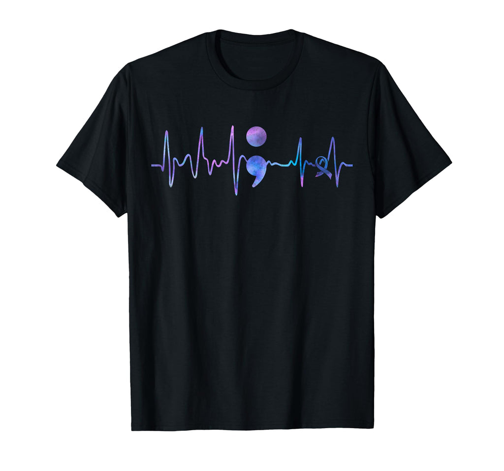 Heartbeat Semicolon Suicide Prevention T-Shirt - Aesthetic Graphic Unisex - T-Shirt, Sweatshirt, Hoodie