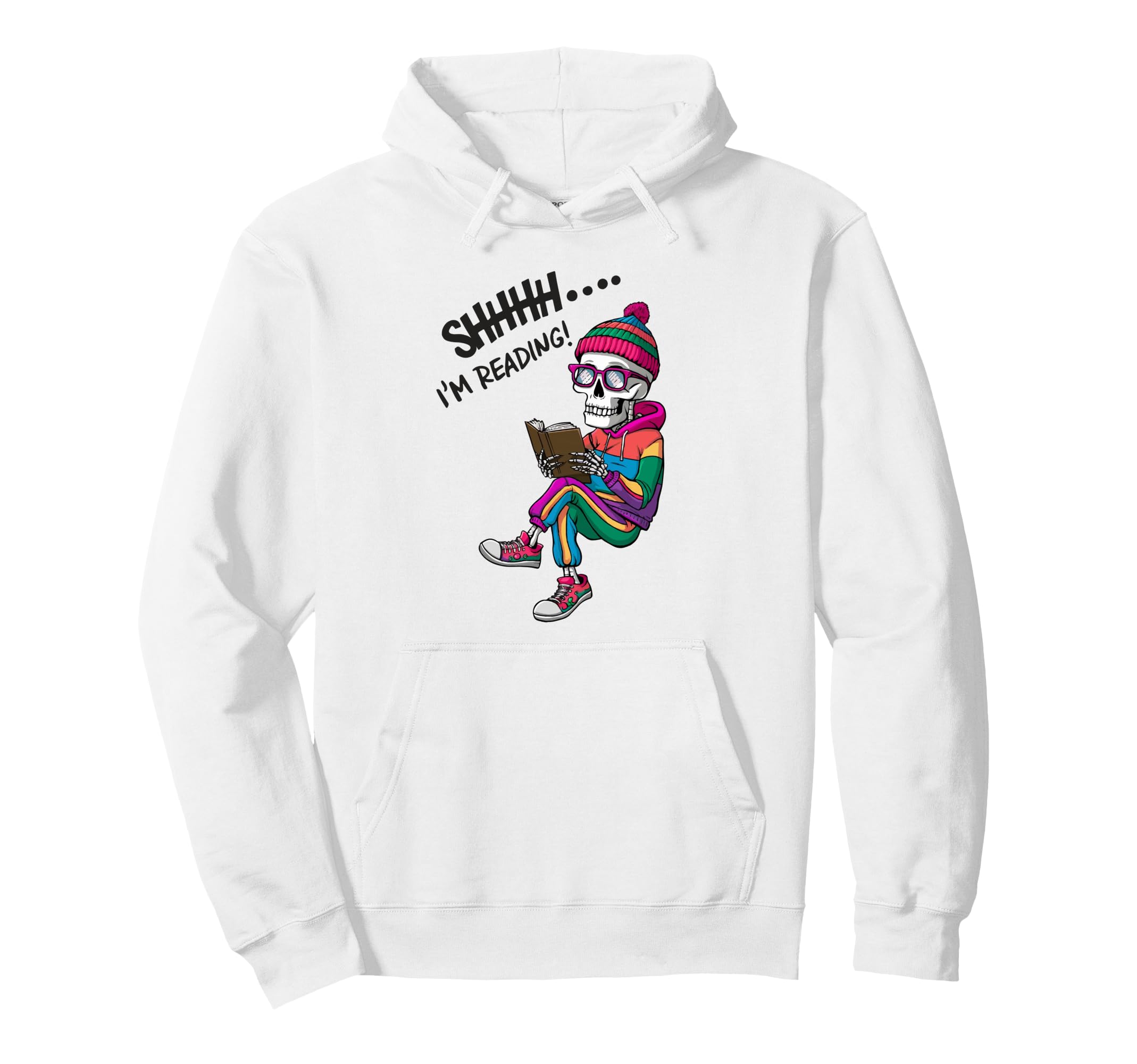 Bookworm Skeleton Reading Book Bookish Hoodie - Graphic Print for Adults - T-Shirt, Sweatshirt, Hoodie