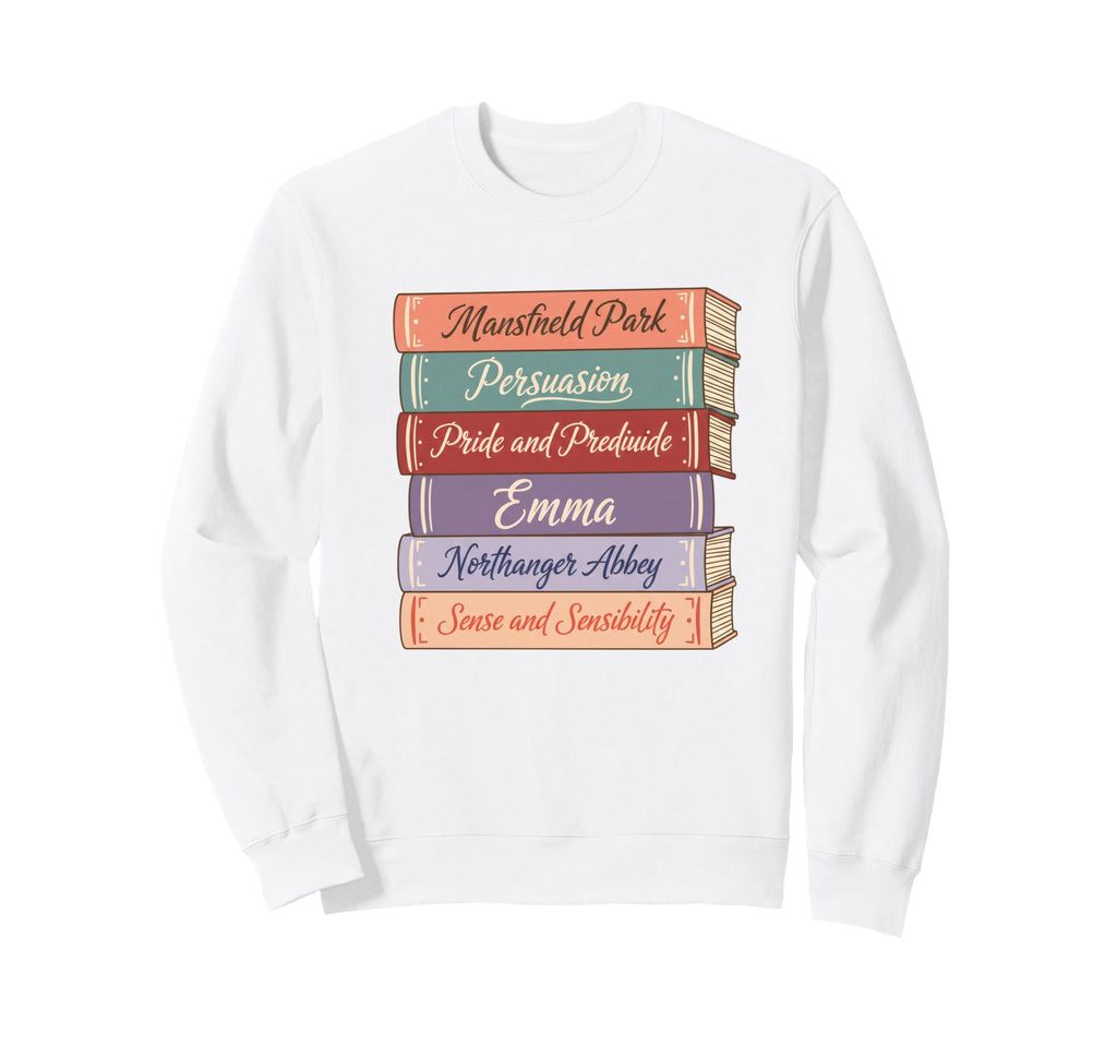 Jane Austen Book Stack Mansfield Sweatshirt - Aesthetic Graphic Men Women - T-Shirt, Sweatshirt, Hoodie