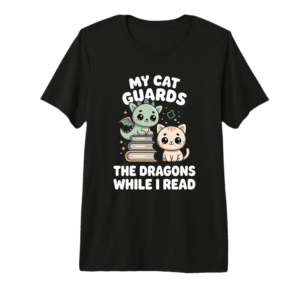 Fantasy Book Reader Cat Dragon T-Shirt - Minimalist Print Men Women - T-Shirt, Sweatshirt, Hoodie