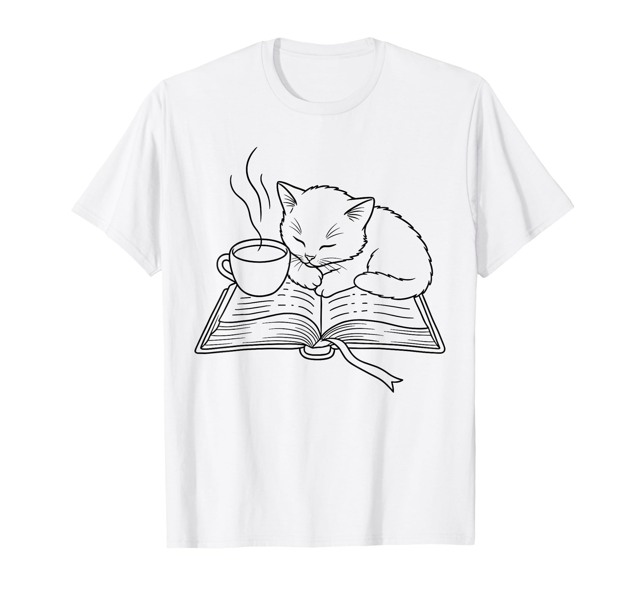 Sleeping Kitten Open Book Steaming Coffee T-Shirt - Streetwear Style Unisex - T-Shirt, Sweatshirt, Hoodie