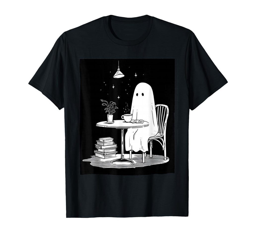 Ghost Drinking Tea And Reading Book T-Shirt - Casual Everyday Wear Unisex - T-Shirt, Sweatshirt, Hoodie