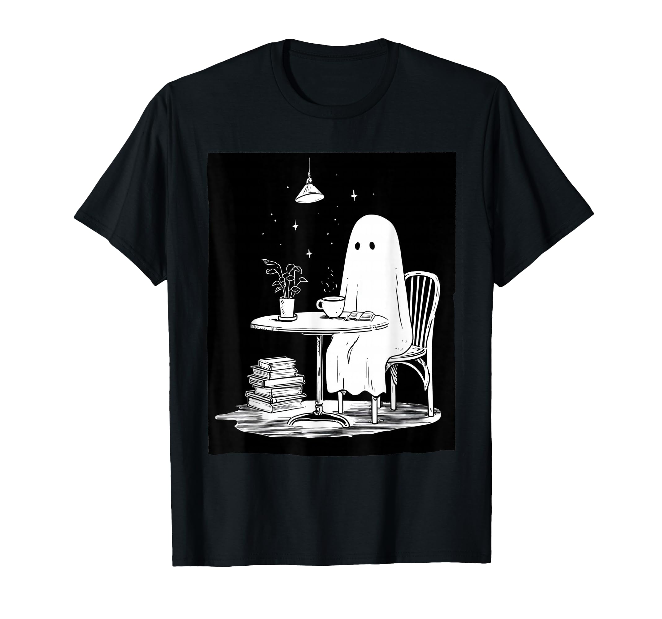 Ghost Drinking Tea And Reading Book T-Shirt - Casual Everyday Wear Unisex - T-Shirt, Sweatshirt, Hoodie