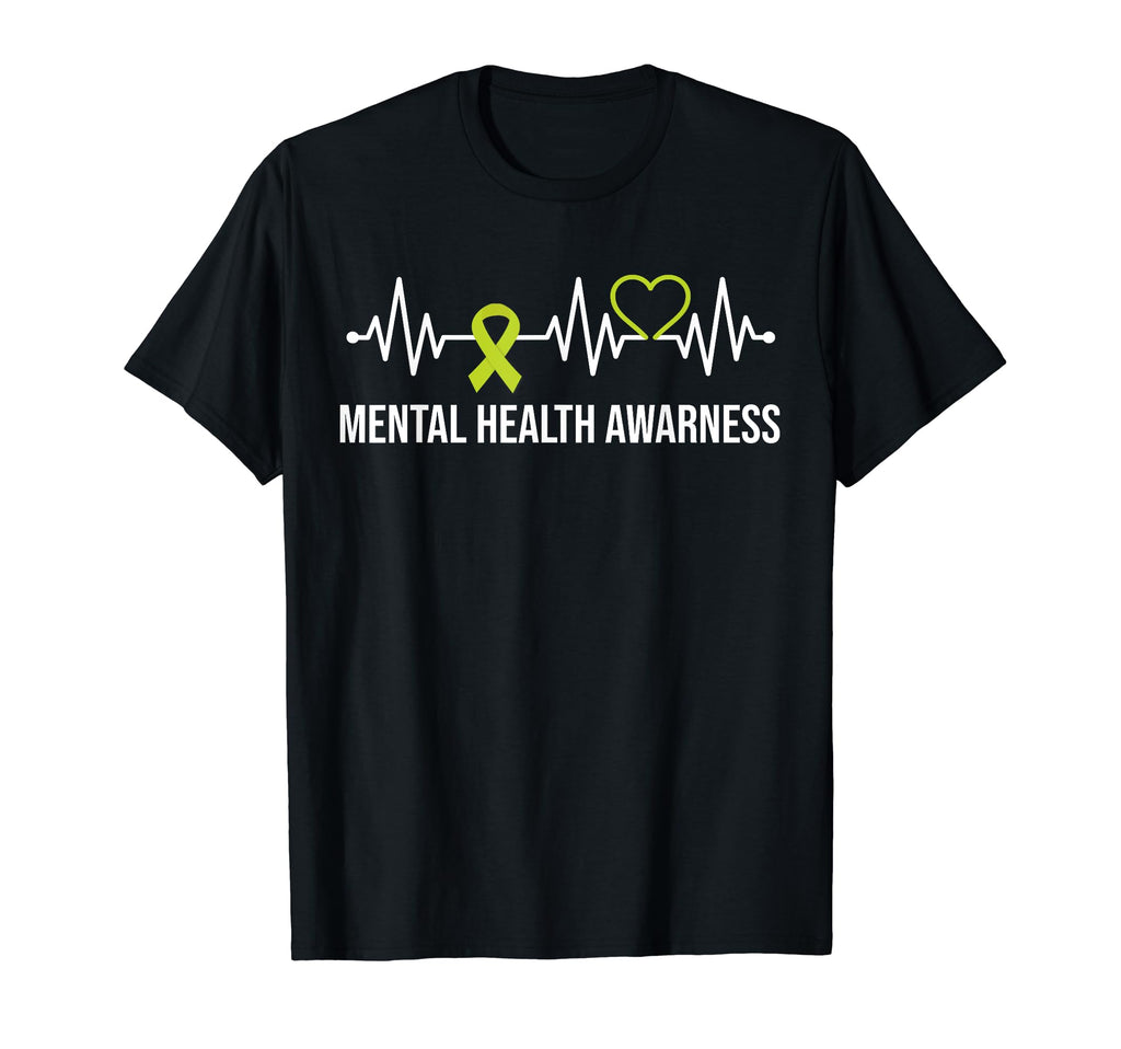 Green Ribbon Heart Beat Mental Health T-Shirt - Custom Art Print Men Women - T-Shirt, Sweatshirt, Hoodie