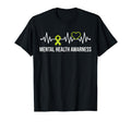 Green Ribbon Heart Beat Mental Health T-Shirt - Custom Art Print Men Women - T-Shirt, Sweatshirt, Hoodie