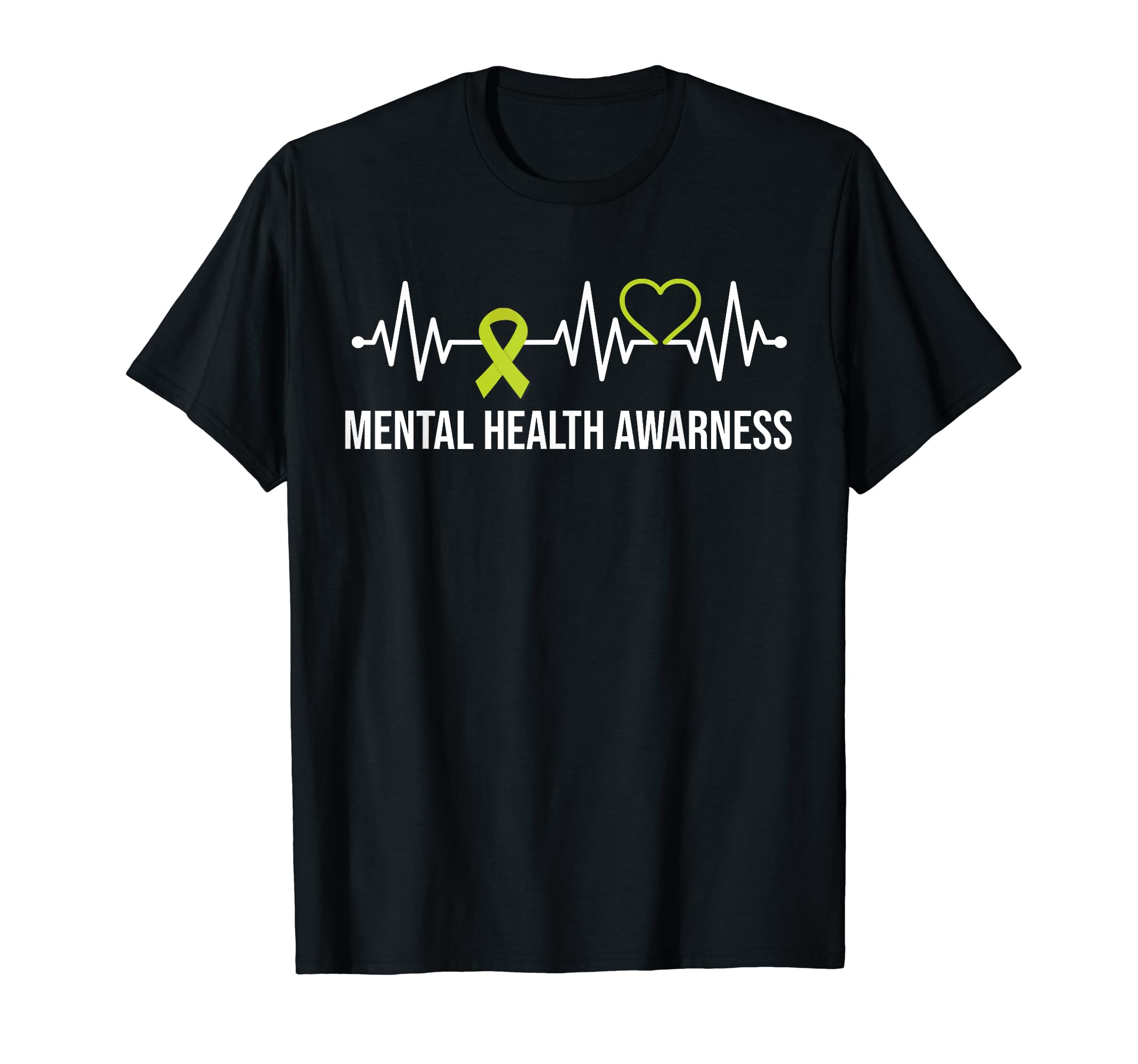 Green Ribbon Heart Beat Mental Health T-Shirt - Custom Art Print Men Women - T-Shirt, Sweatshirt, Hoodie