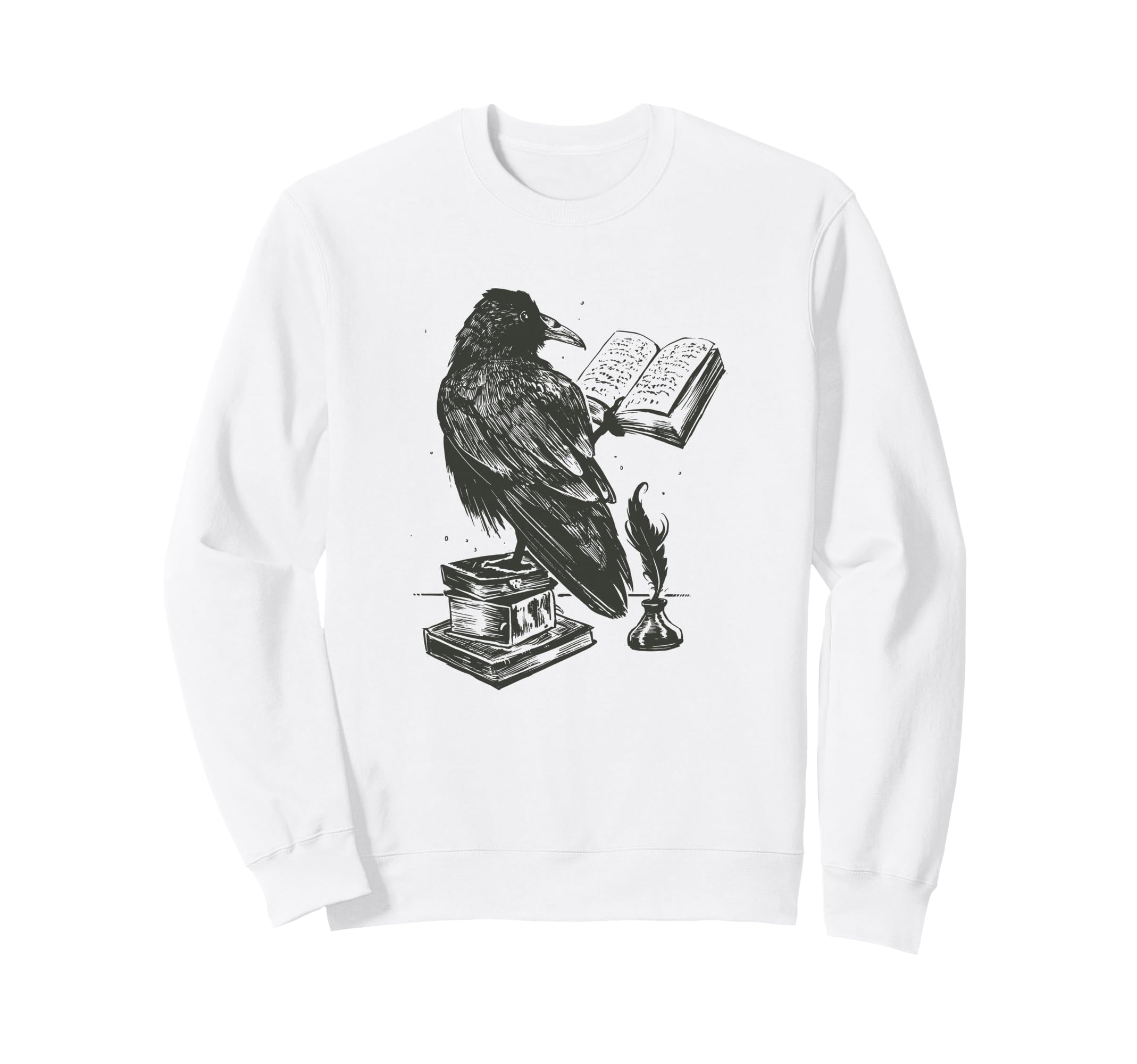 Raven Book And Inkwell Quill Pen Sweatshirt - Trendy Graphic for Adults - T-Shirt, Sweatshirt, Hoodie
