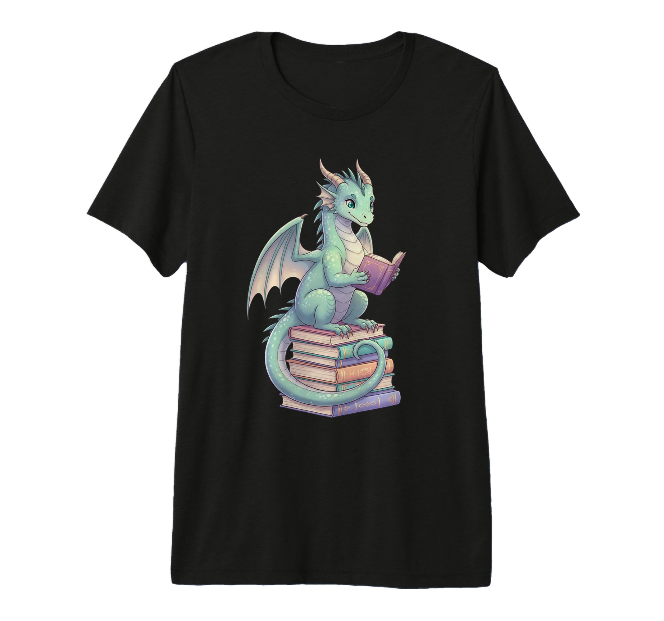 Pastel Dragon Reading Books T-Shirt - Casual Everyday Wear Men Women - T-Shirt, Sweatshirt, Hoodie