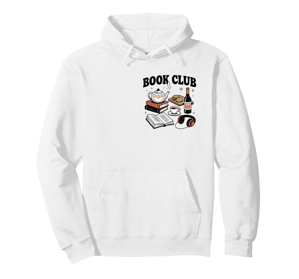 Book Club Reading Tea Wine Books Hoodie - Minimalist Print Men Women - T-Shirt, Sweatshirt, Hoodie