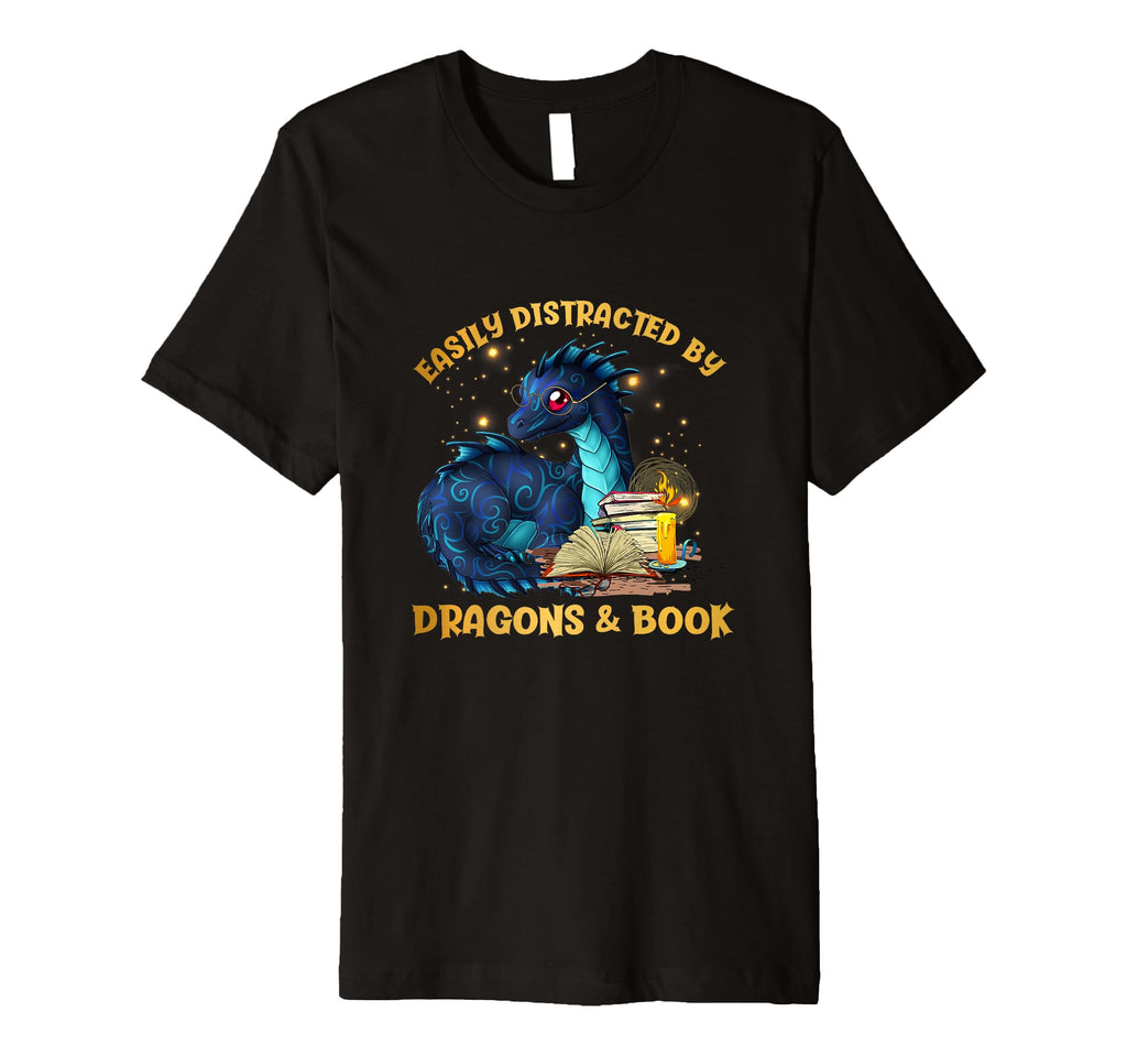 Easily Distracted Dragons And Books T-Shirt - Aesthetic Graphic Men Women - T-Shirt, Sweatshirt, Hoodie