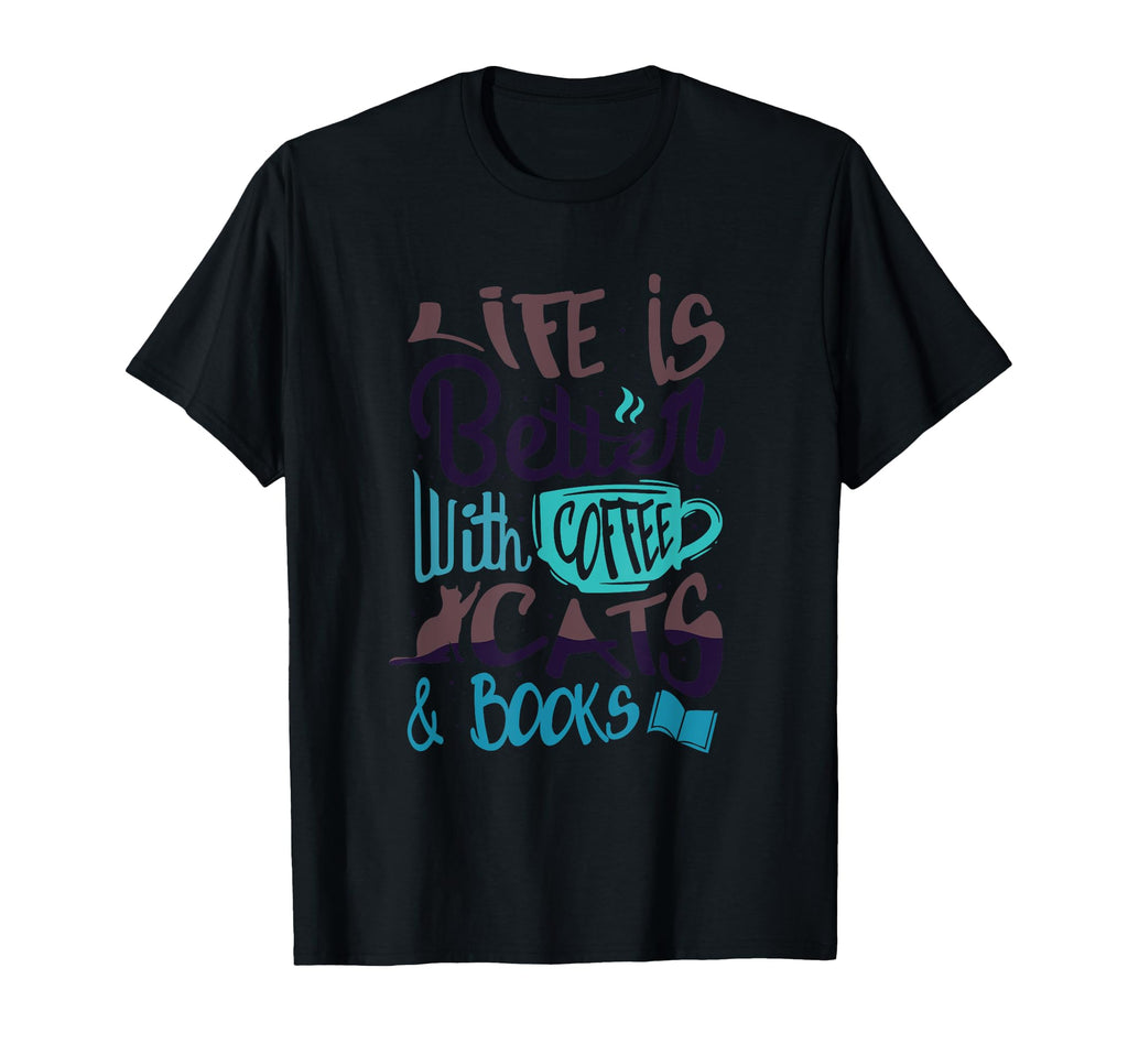 Cats And Reading Coffee Literature T-Shirt - Fun Novelty Design for Adults - T-Shirt, Sweatshirt, Hoodie