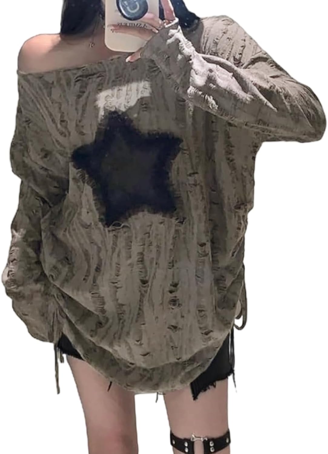 Y2k Fashion Emo Shirts Grunge Clothes Goth Clothing Vintage Clothes Off The Shoulder Long Sleeve Top 2000s Fashion - T-Shirt, Sweatshirt, Hoodie