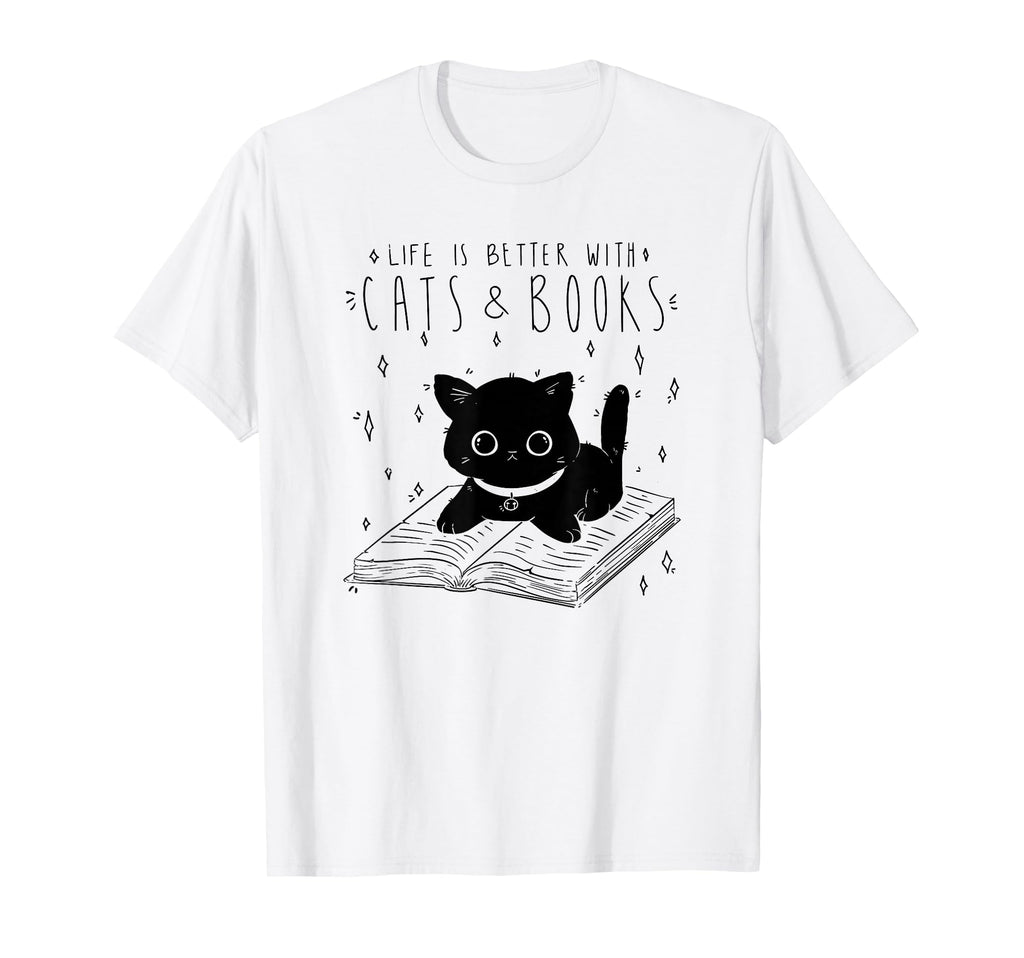 Cats And Books Aesthetic Feline Reader T-Shirt - Custom Art Print Men Women - T-Shirt, Sweatshirt, Hoodie