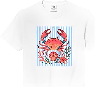 Crab Colorful Sea Animal Lover Preppy Beach Summe Comfort Colors Crop Top Unisex T-shirt, Sweatshirt, Hoodie, Long Sleeve Tee - T-Shirt, Sweatshirt, Hoodie