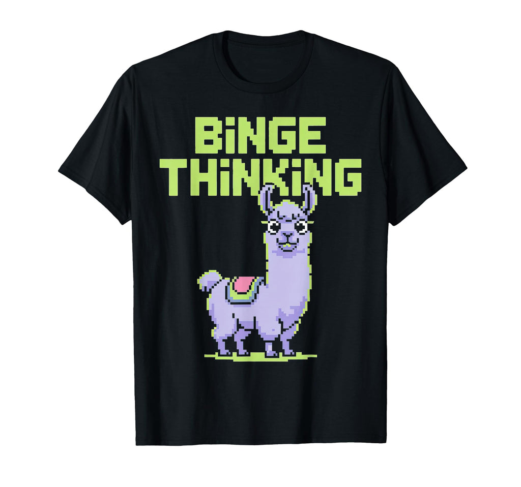 Binge Thinking Llama Pixel Art T-Shirt - Casual Everyday Wear Men Women - T-Shirt, Sweatshirt, Hoodie