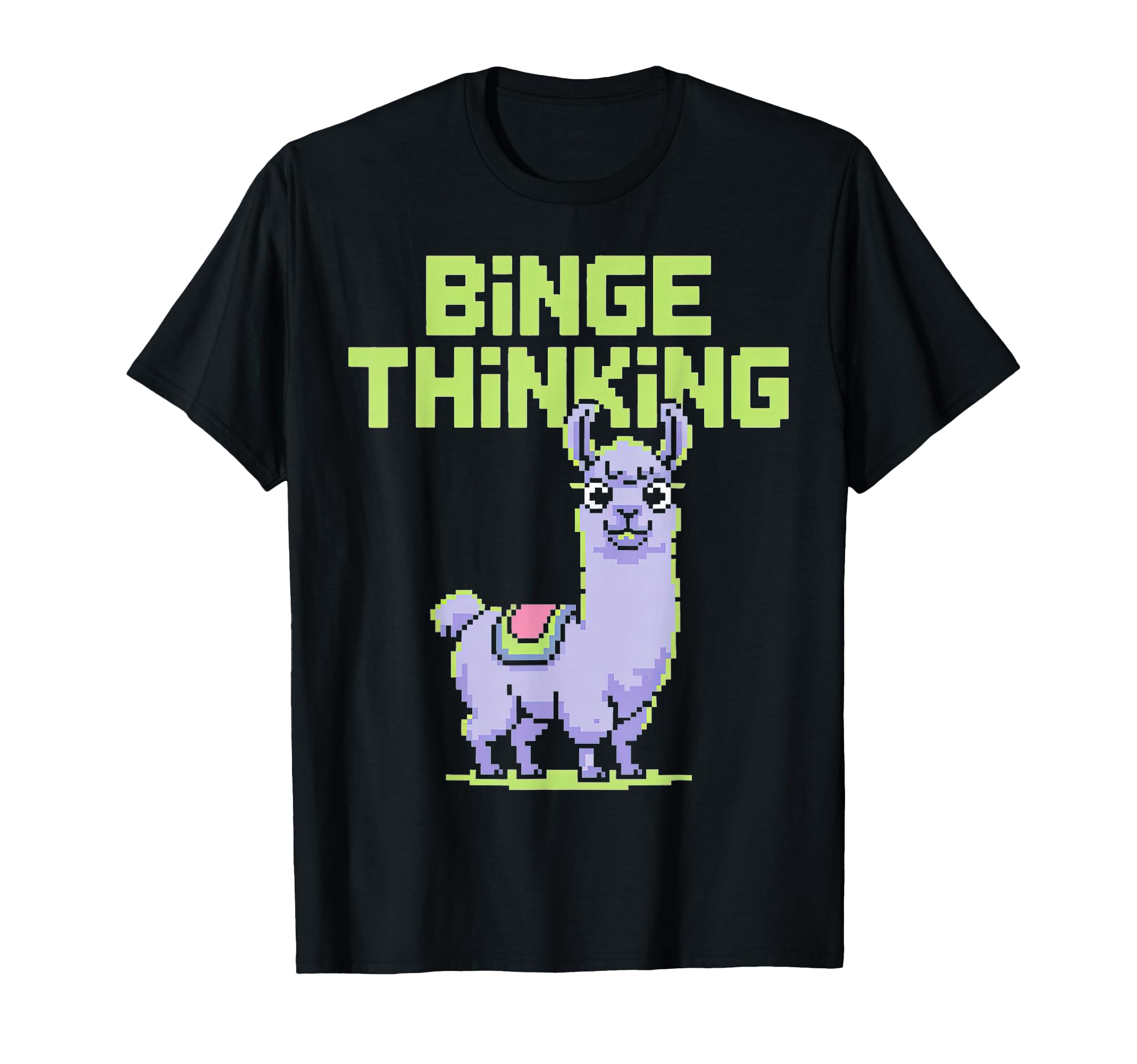 Binge Thinking Llama Pixel Art T-Shirt - Casual Everyday Wear Men Women - T-Shirt, Sweatshirt, Hoodie