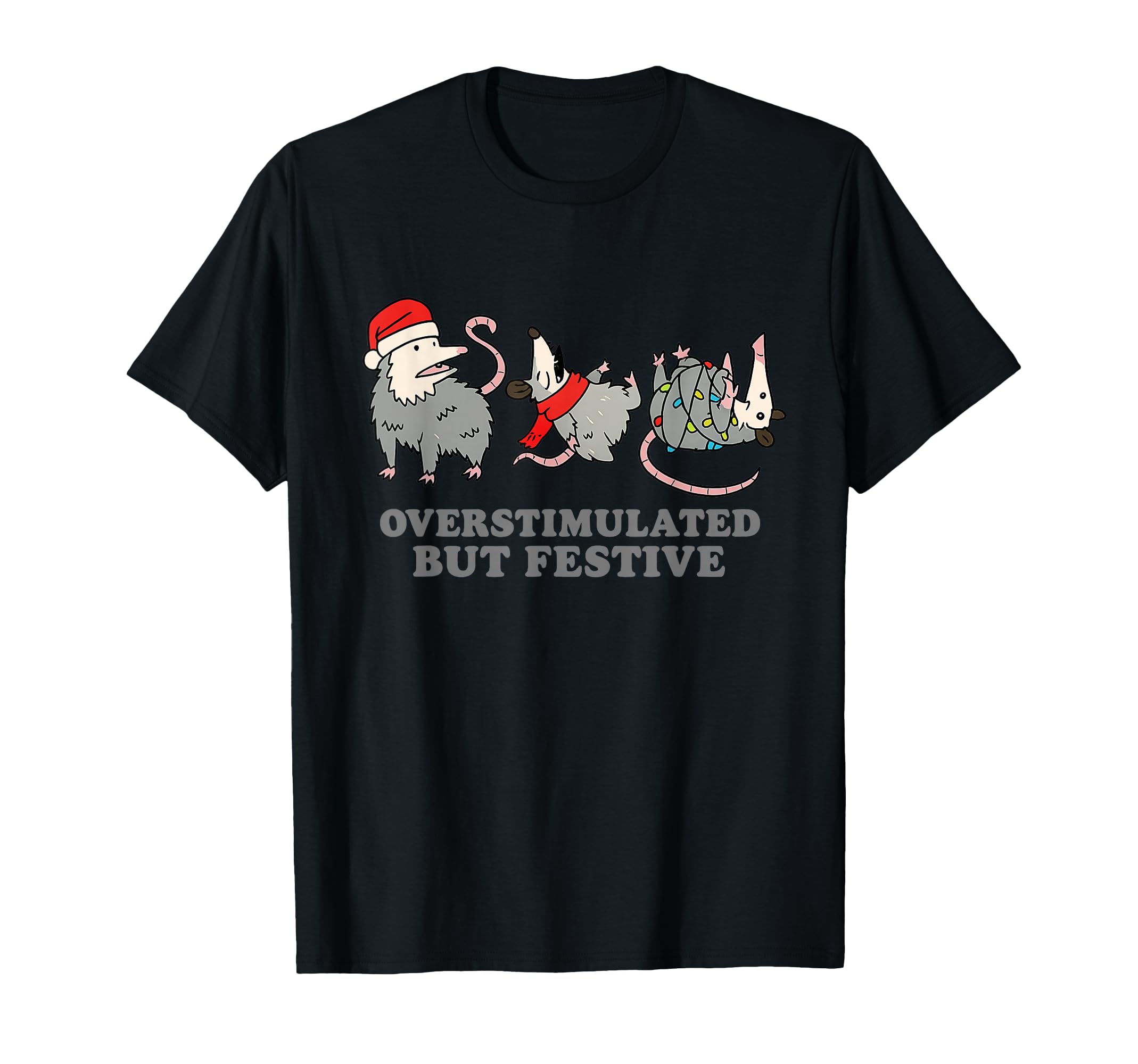 Overstimulated But Festive Possum Art T-Shirt - Custom Art Print Unisex - T-Shirt, Sweatshirt, Hoodie