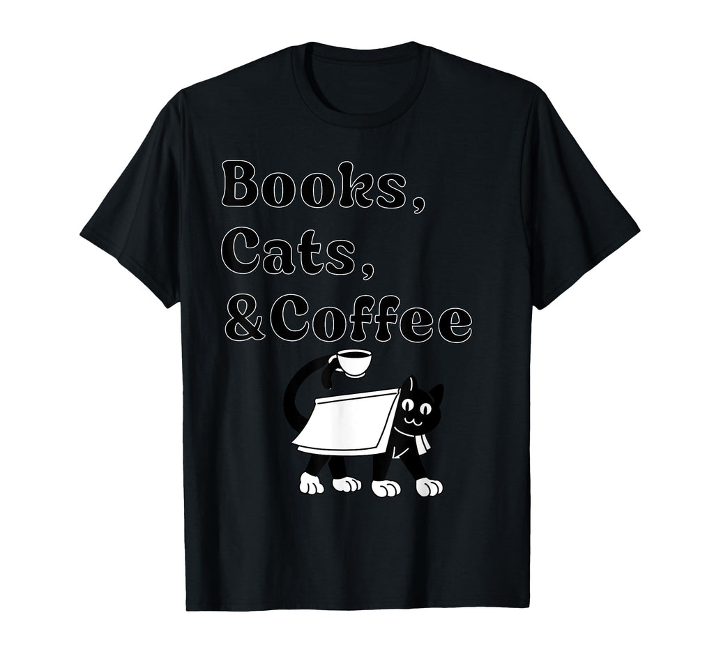 Book Lovers Books Cats And Coffee T-Shirt - Custom Art Print Unisex - T-Shirt, Sweatshirt, Hoodie