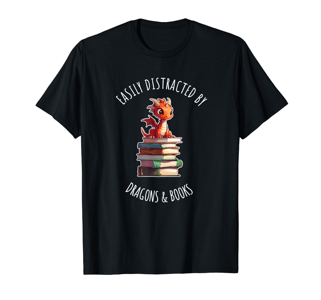 Easily Distracted Dragons And Books T-Shirt - Novelty Apparel Men Women - T-Shirt, Sweatshirt, Hoodie