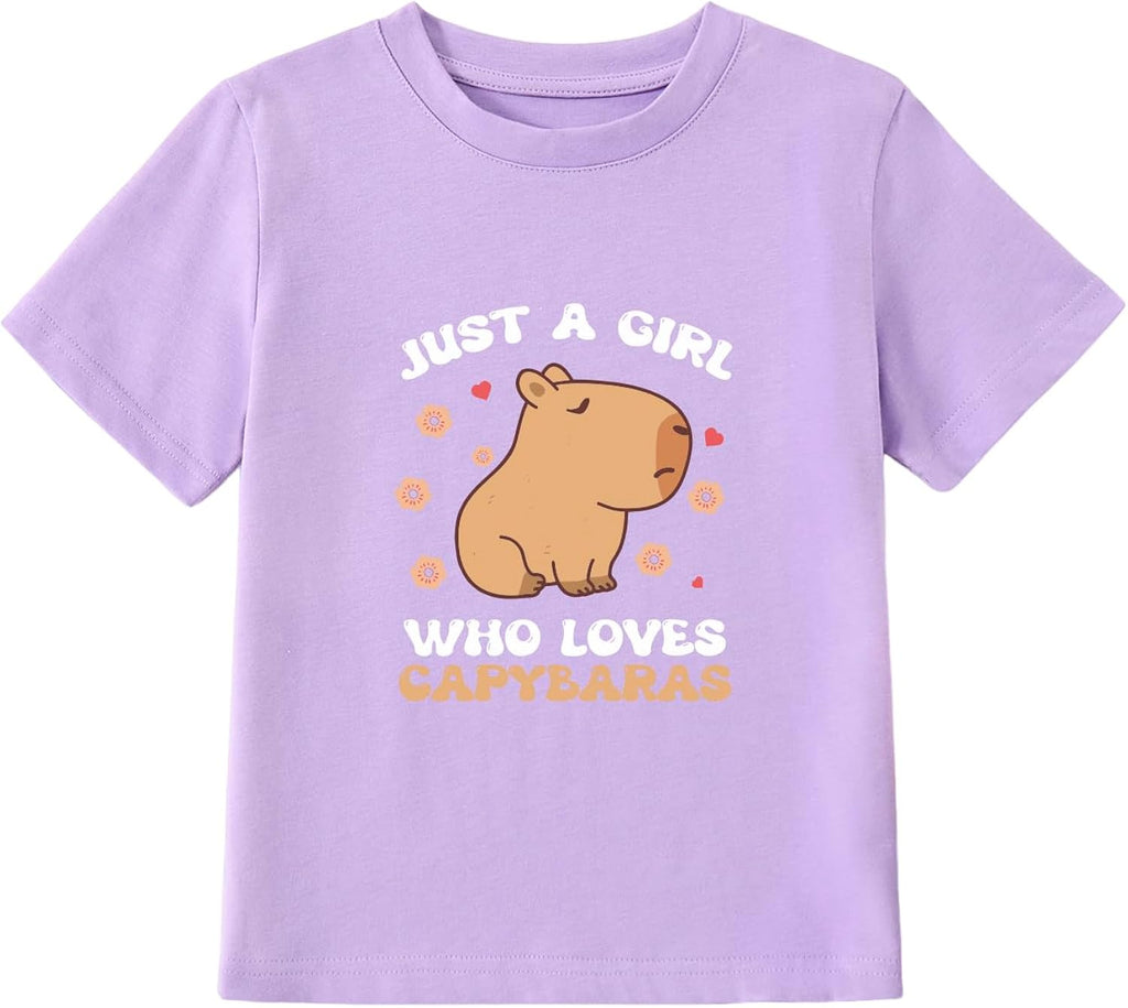 Girls' Cotton Capybara Print T-Shirt Funny Cute Animal Graphic Tee Unisex T-shirt, Sweatshirt, Hoodie, Long Sleeve Tee - T-Shirt, Sweatshirt, Hoodie