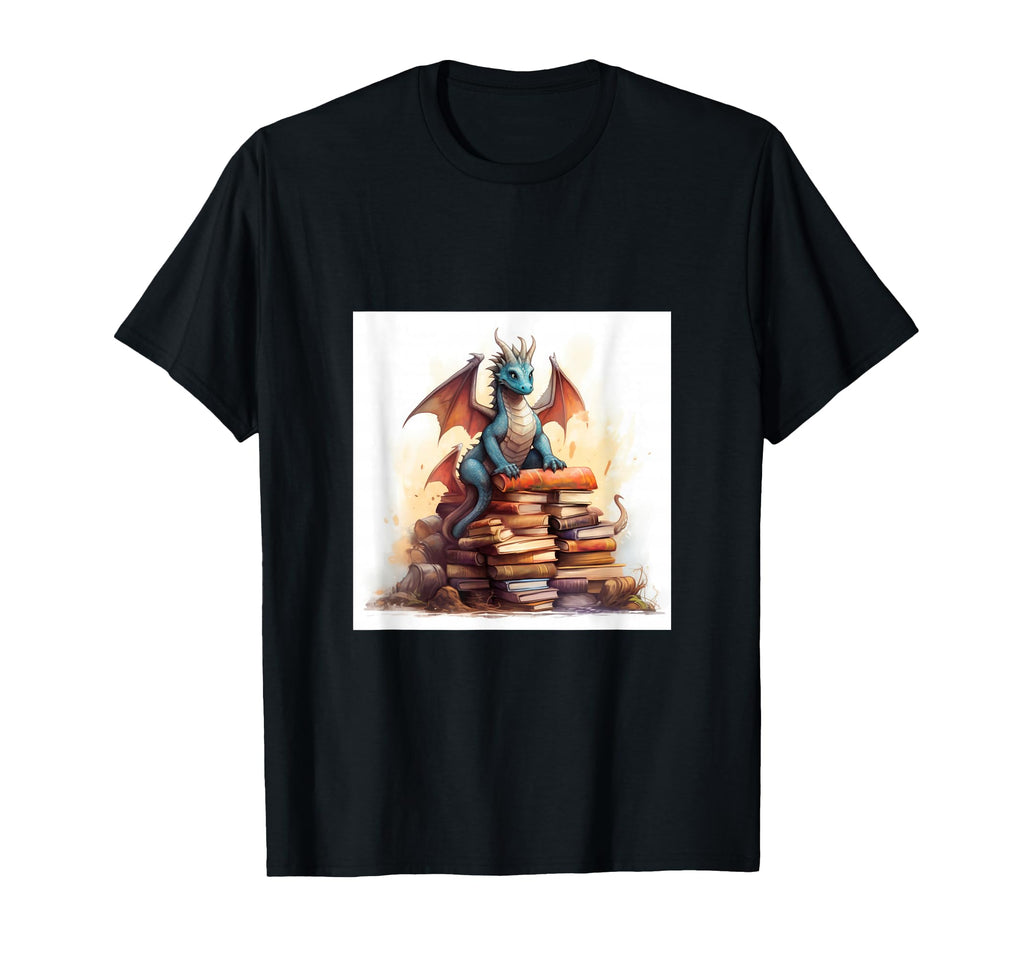 Book Nerd Dragon Reading Library T-Shirt - Novelty Apparel for Adults - T-Shirt, Sweatshirt, Hoodie