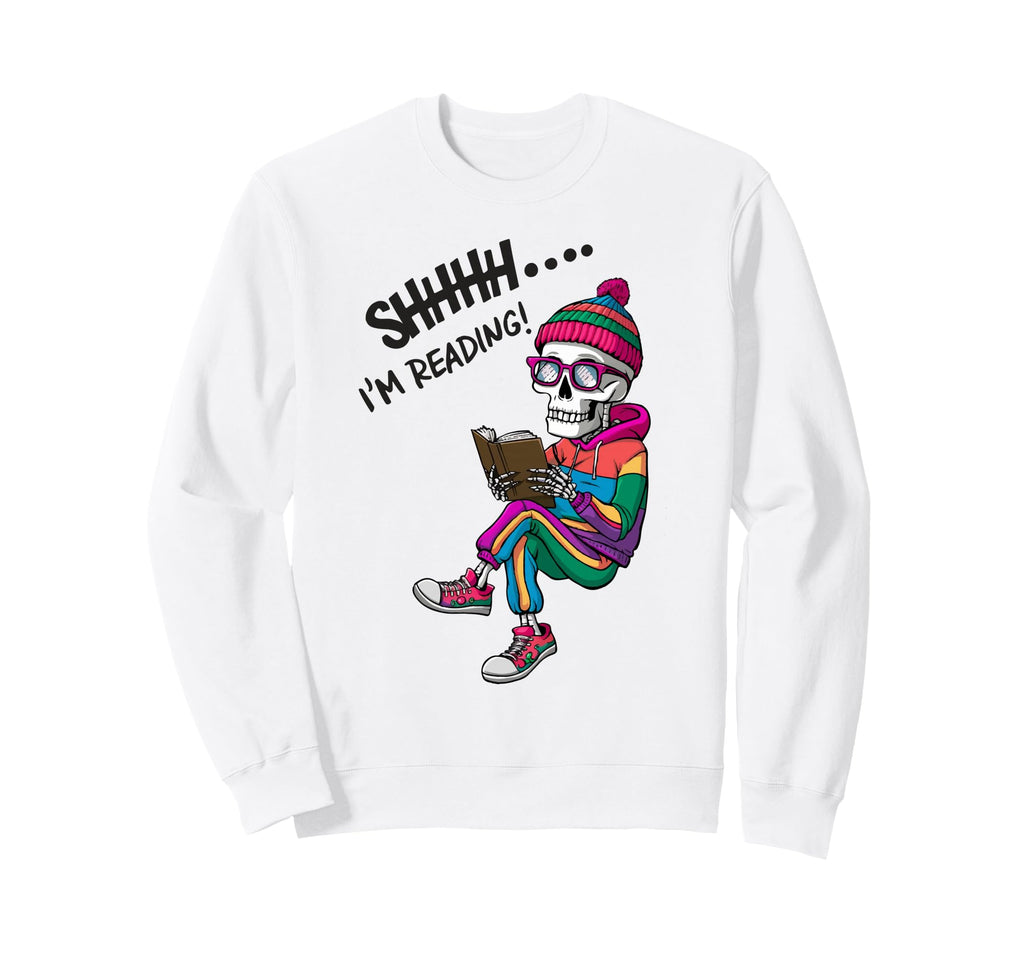Bookworm Skeleton Reading Book Sweatshirt - Unique Graphic Men Women - T-Shirt, Sweatshirt, Hoodie
