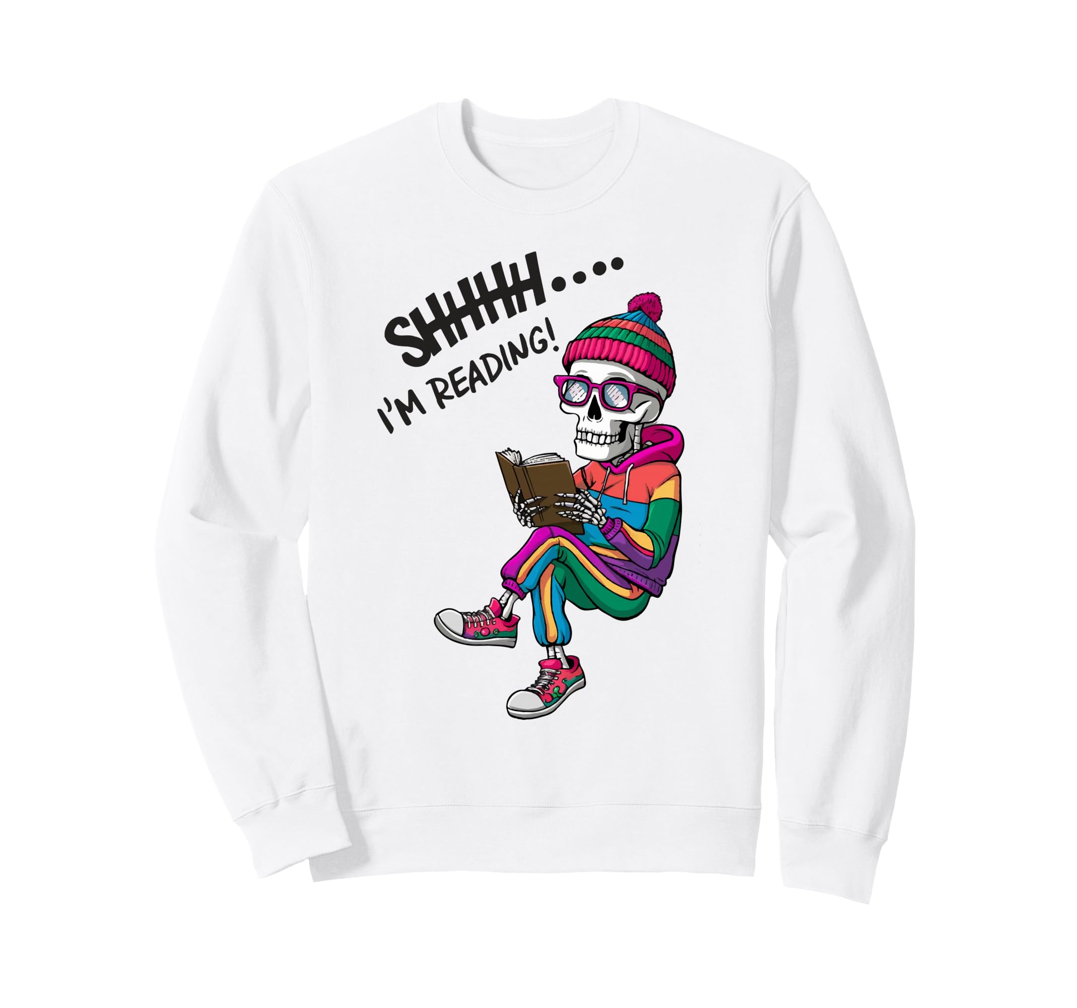 Bookworm Skeleton Reading Book Sweatshirt - Unique Graphic Men Women - T-Shirt, Sweatshirt, Hoodie
