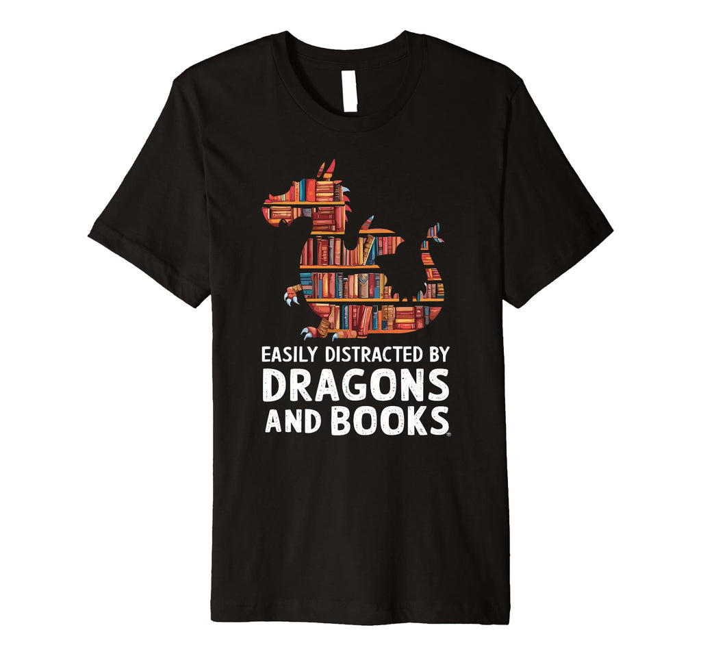 Fantasy Book Lover Dragon Shelves T-Shirt - Minimalist Print for Adults - T-Shirt, Sweatshirt, Hoodie