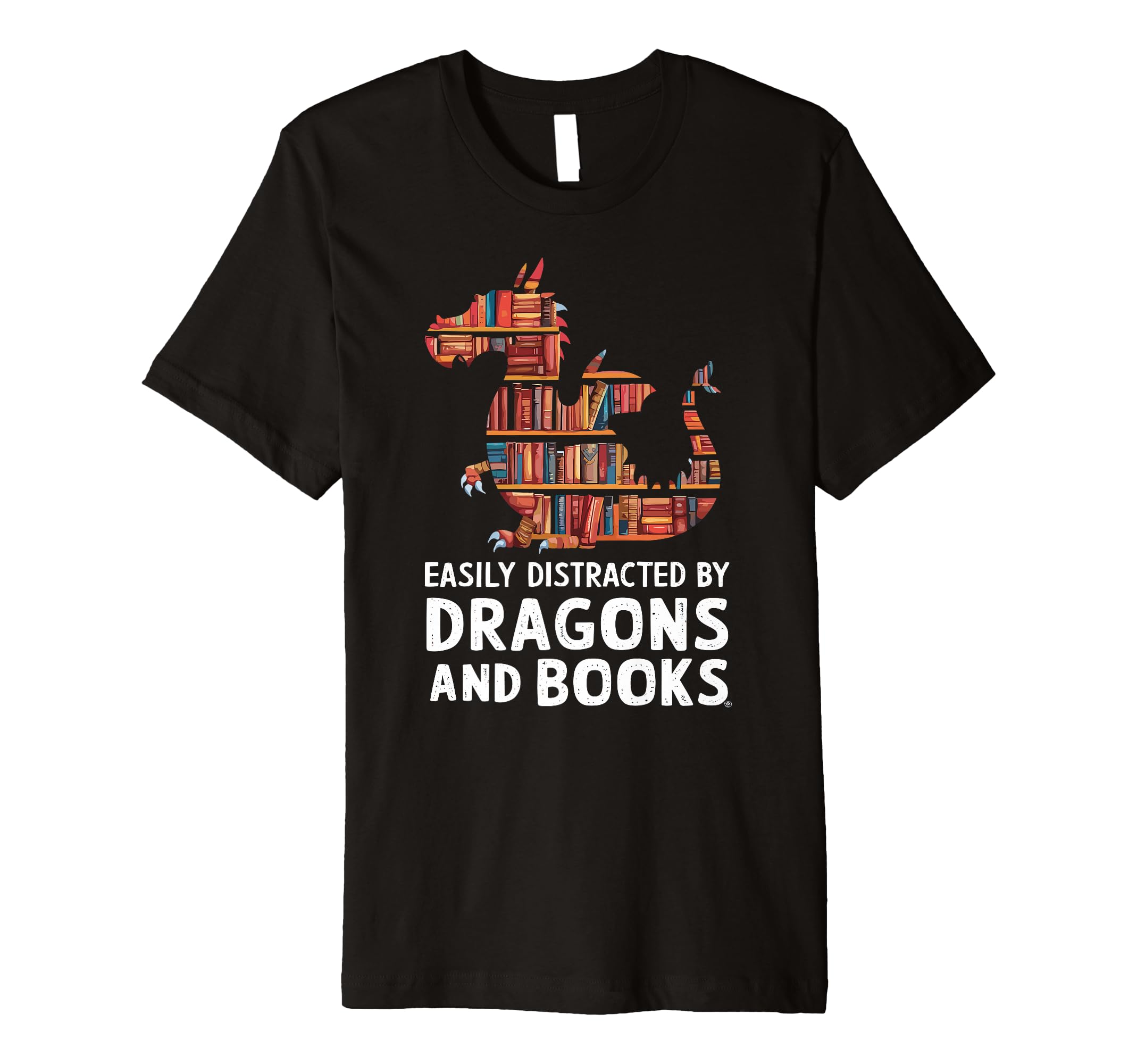 Fantasy Book Lover Dragon Shelves T-Shirt - Minimalist Print for Adults - T-Shirt, Sweatshirt, Hoodie