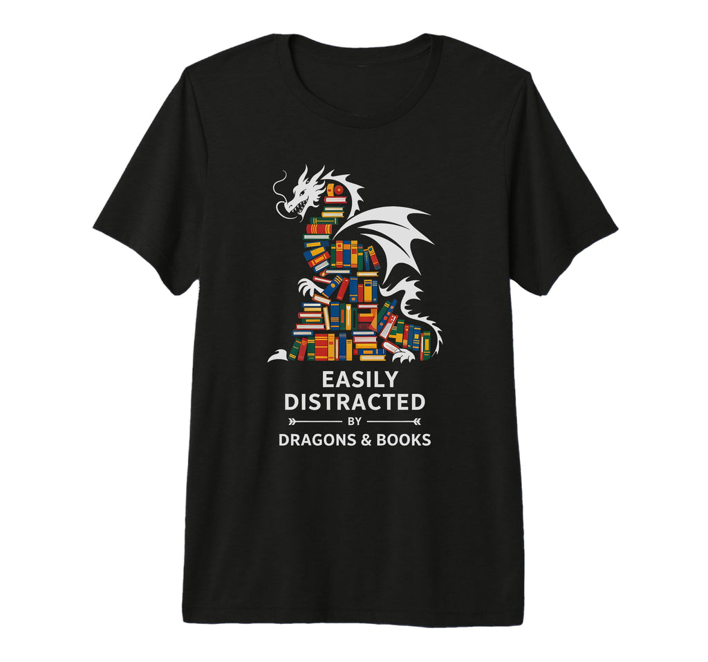 Easily Distracted Dragons Books Reading T-Shirt - Unique Graphic Unisex - T-Shirt, Sweatshirt, Hoodie