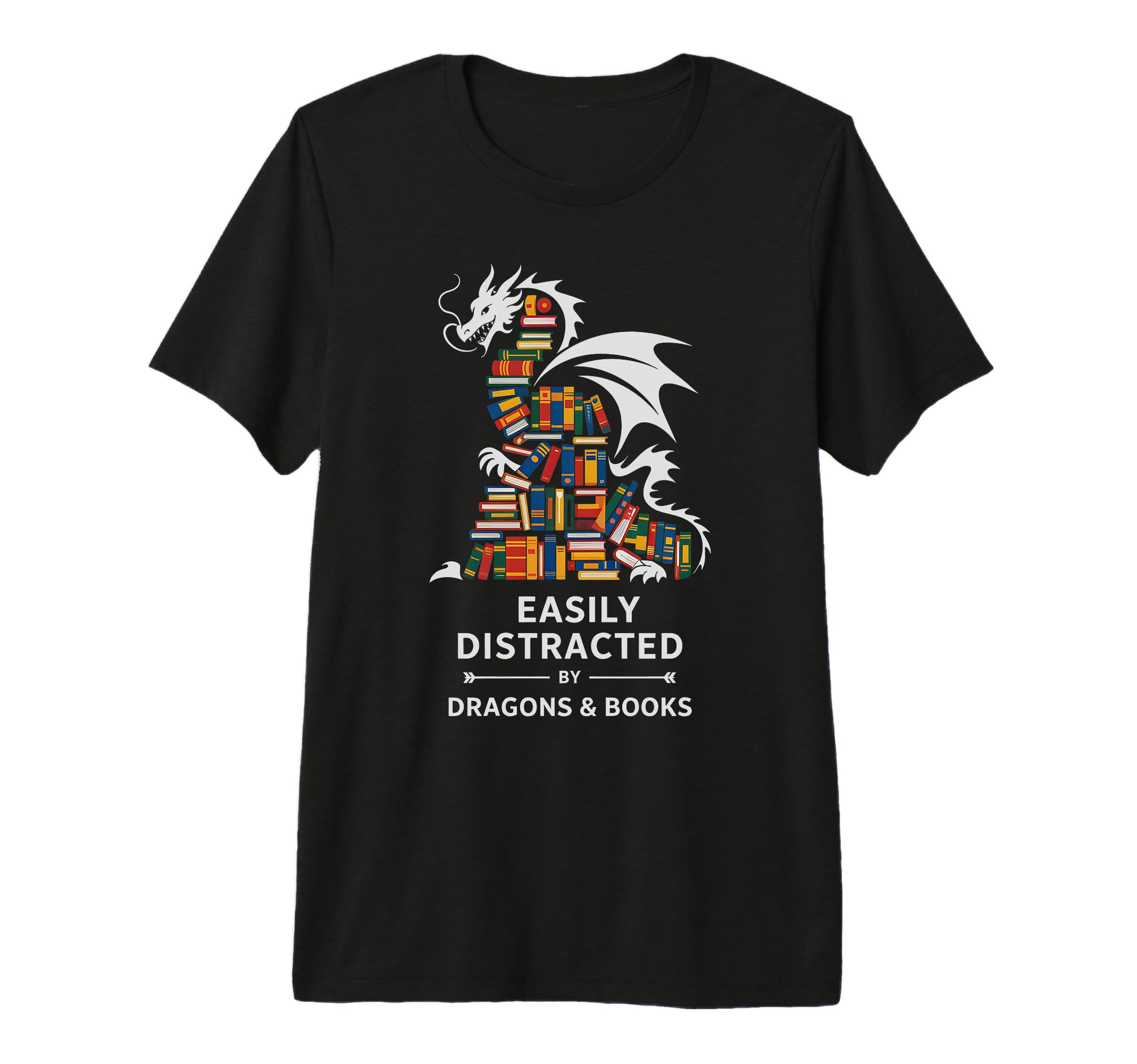 Easily Distracted Dragons Books Reading T-Shirt - Unique Graphic Unisex - T-Shirt, Sweatshirt, Hoodie