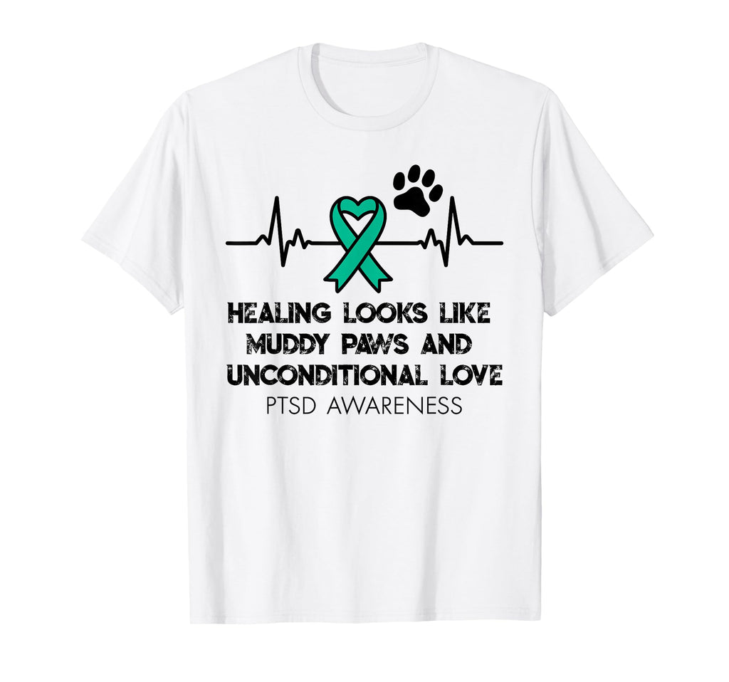 Ptsd Awareness Animal Therapy Teal T-Shirt - Trendy Graphic for Adults - T-Shirt, Sweatshirt, Hoodie