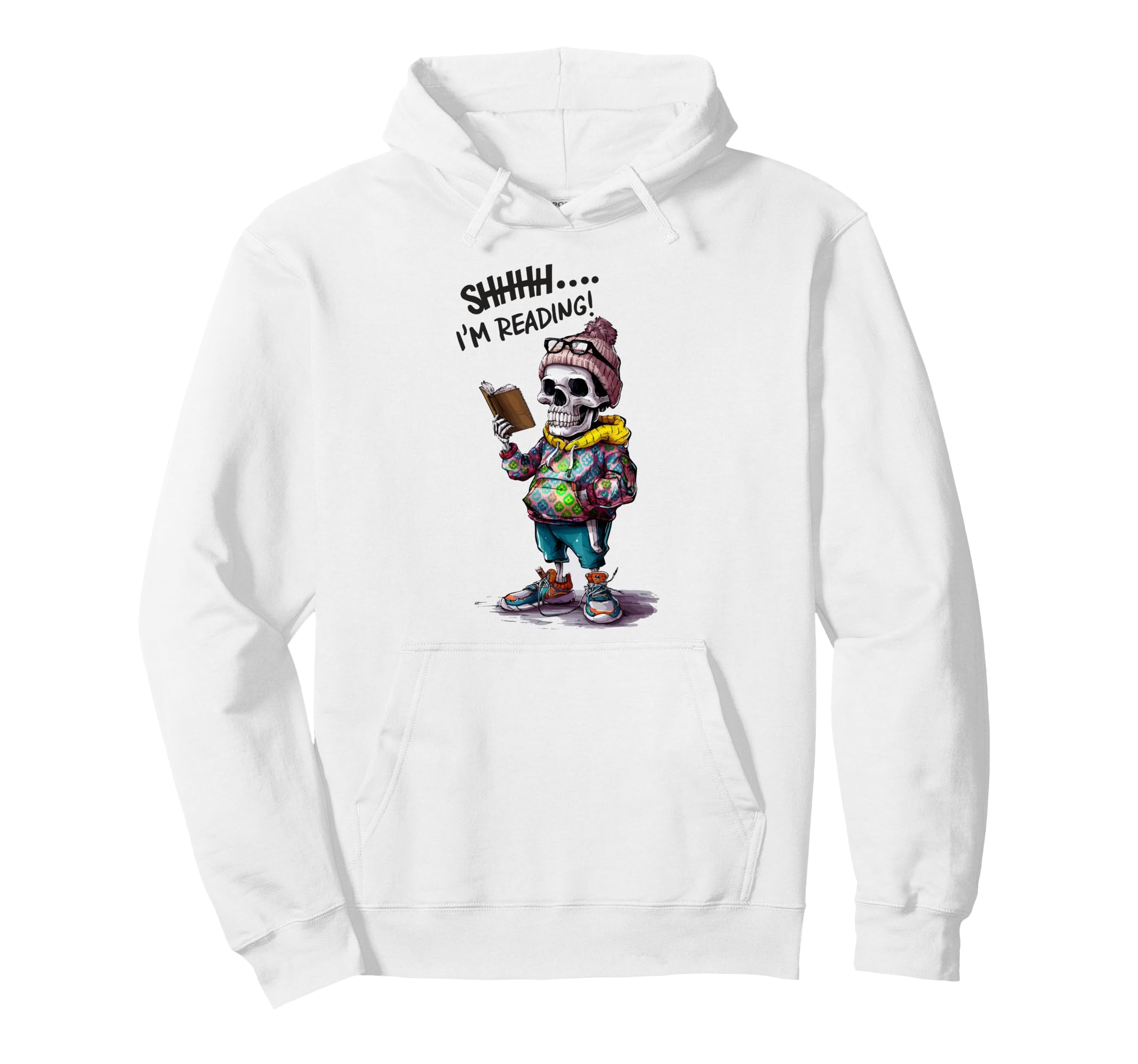Bookworm Skeleton Reading Book Bookish Hoodie - Trendy Graphic for Adults - T-Shirt, Sweatshirt, Hoodie