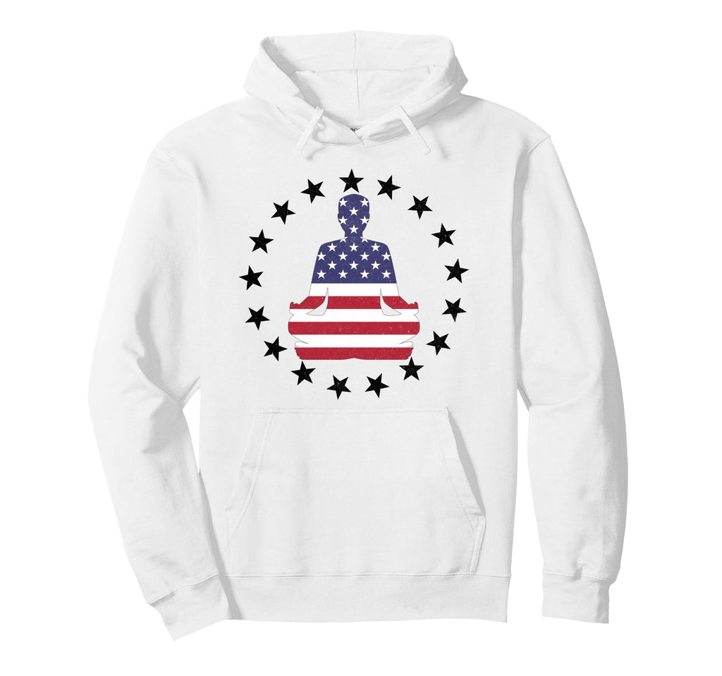 Patriotic Yoga Pose American Flag Hoodie - Fun Novelty Design for Adults - T-Shirt, Sweatshirt, Hoodie