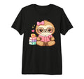 Sloth Reading Book Nerd Tri Blend T-Shirt - Aesthetic Graphic for Adults - T-Shirt, Sweatshirt, Hoodie