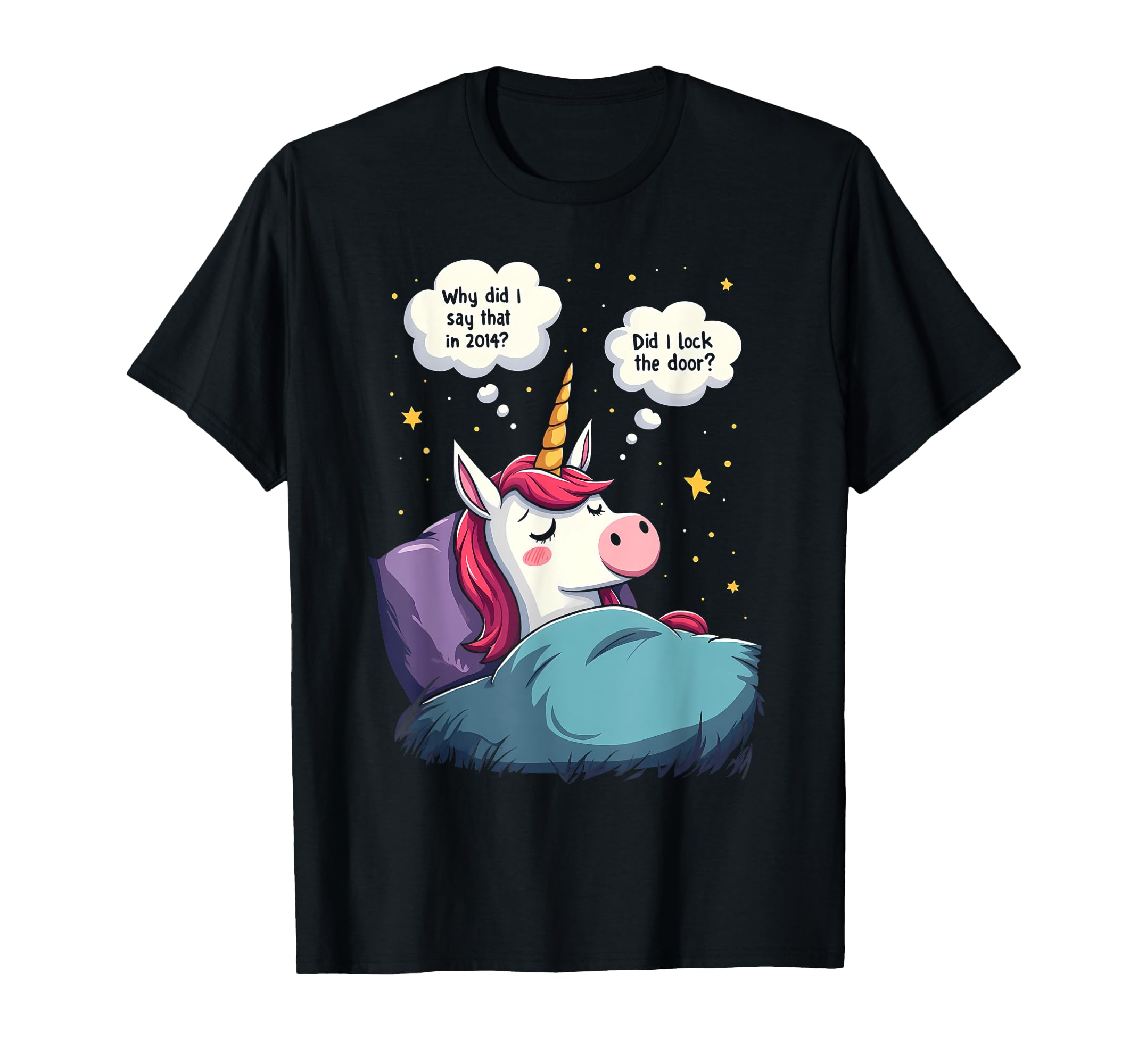 Unicorn Overthinking Funny Sleep Anxiety T-Shirt - Graphic Print Unisex - T-Shirt, Sweatshirt, Hoodie